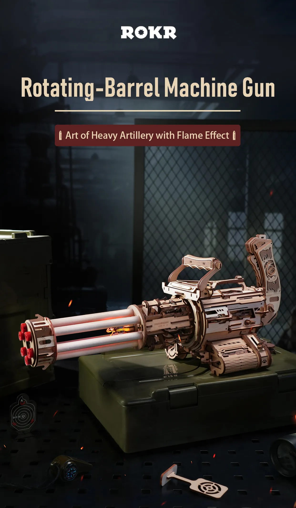 rokr rotating barrel machine gun 3d wooden puzzle lqa01