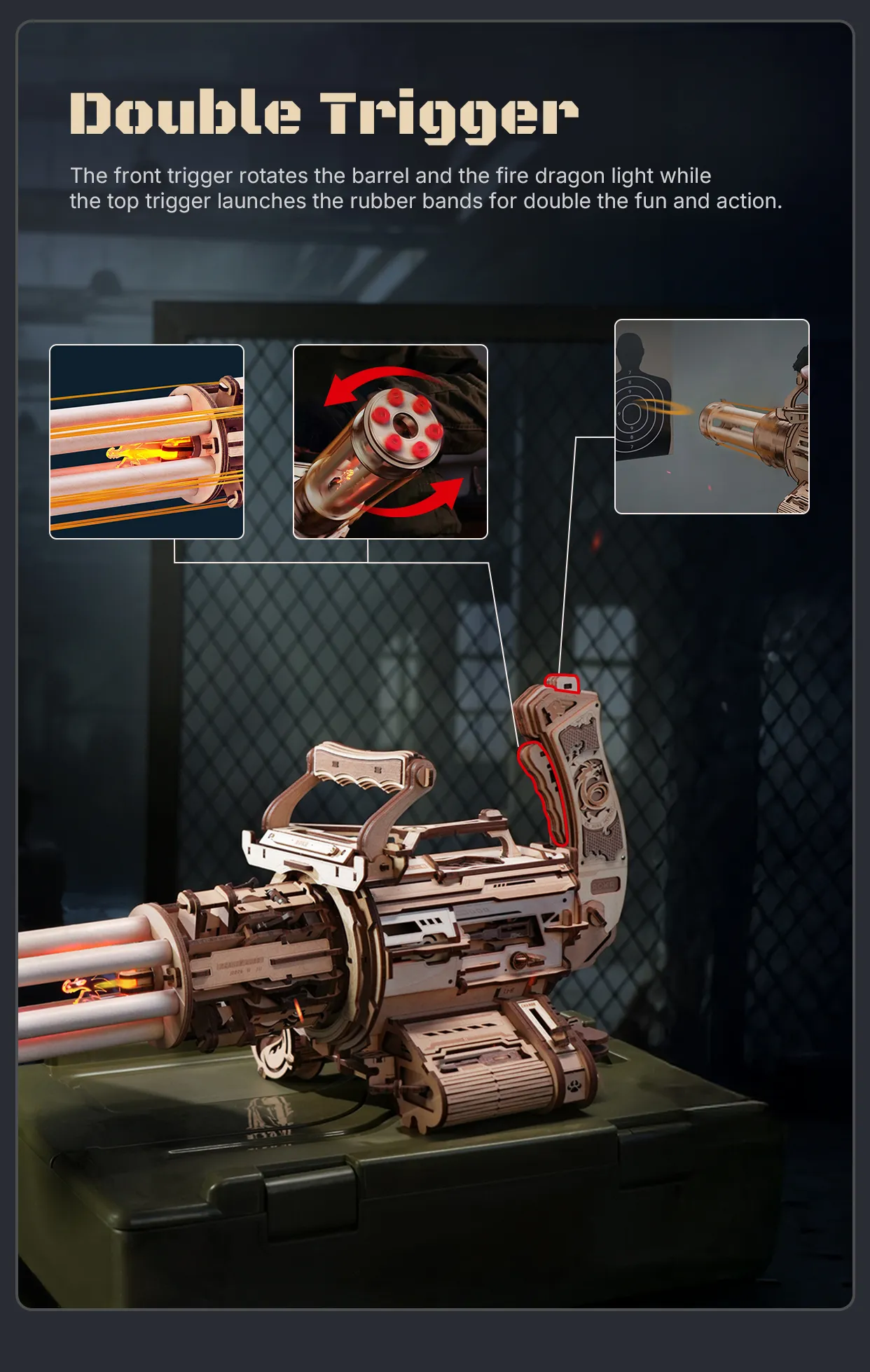 rokr rotating barrel machine gun 3d wooden puzzle lqa01