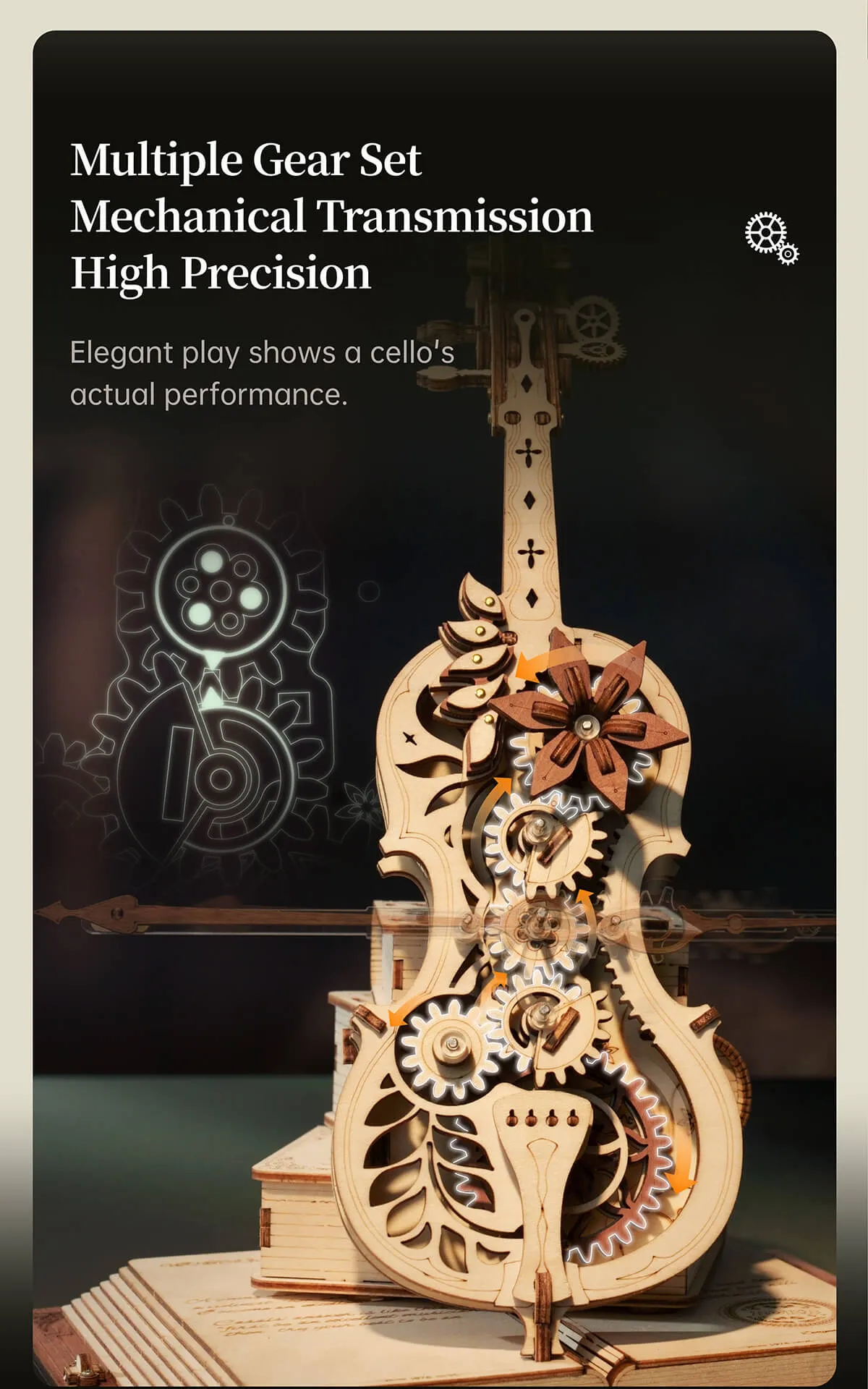 rokr magic cello mechanical music box 3d wooden puzzle amk63