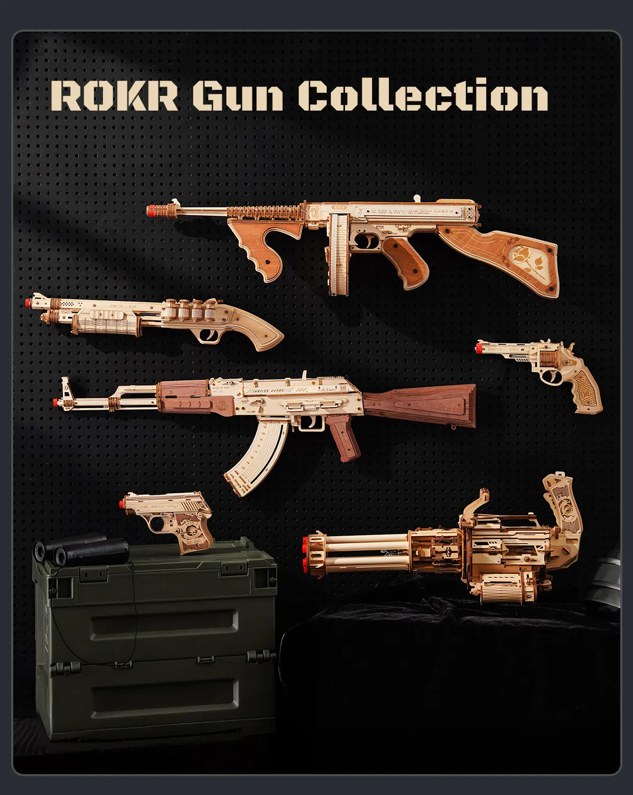 rokr rotating barrel machine gun 3d wooden puzzle lqa01
