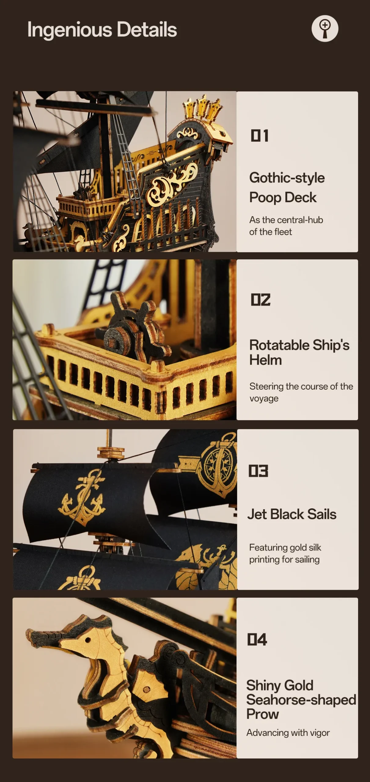 rokr the seahorse barque 3d wooden puzzle mcb02