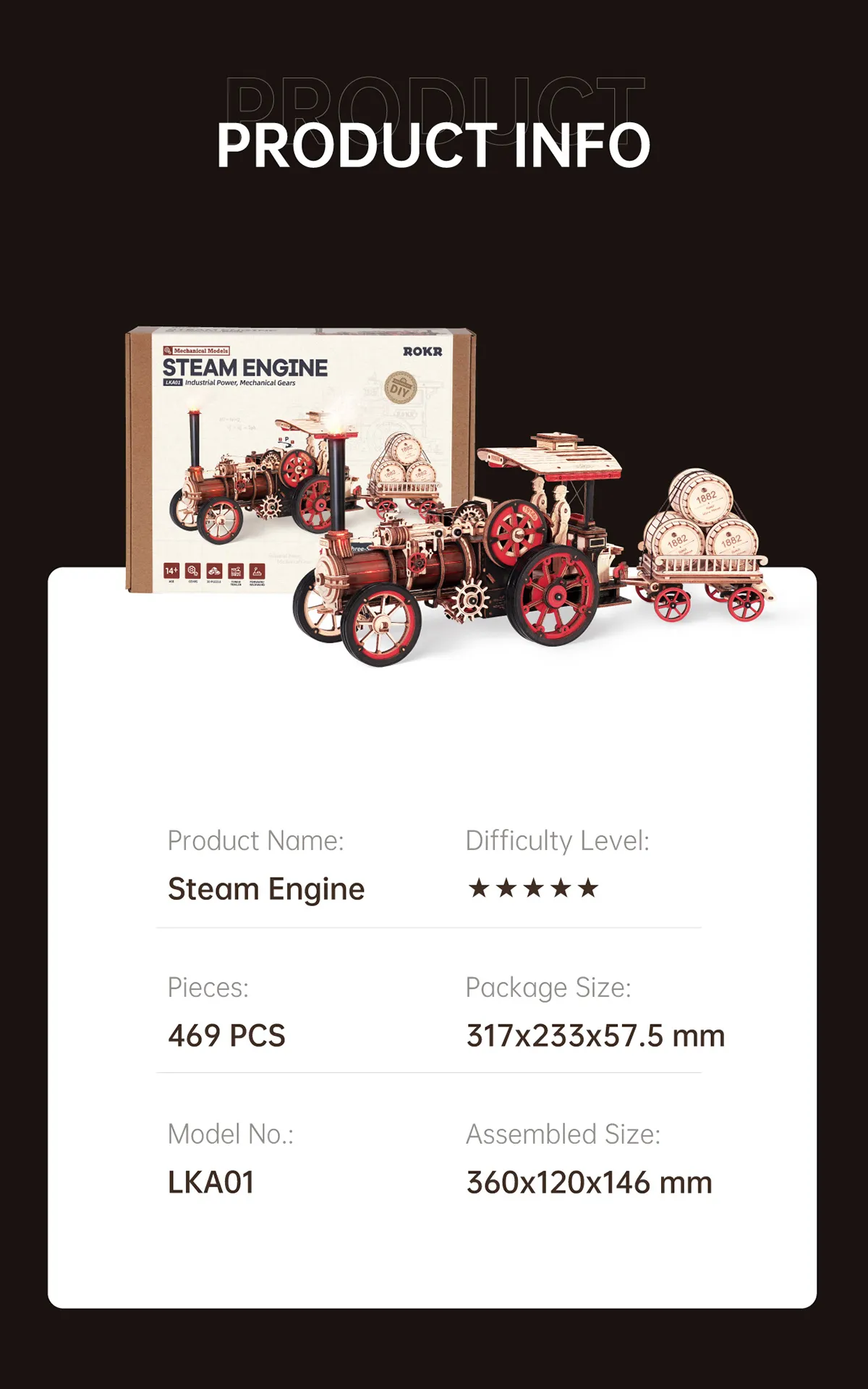 rokr steam engine mechanical 3d wooden puzzle lka01