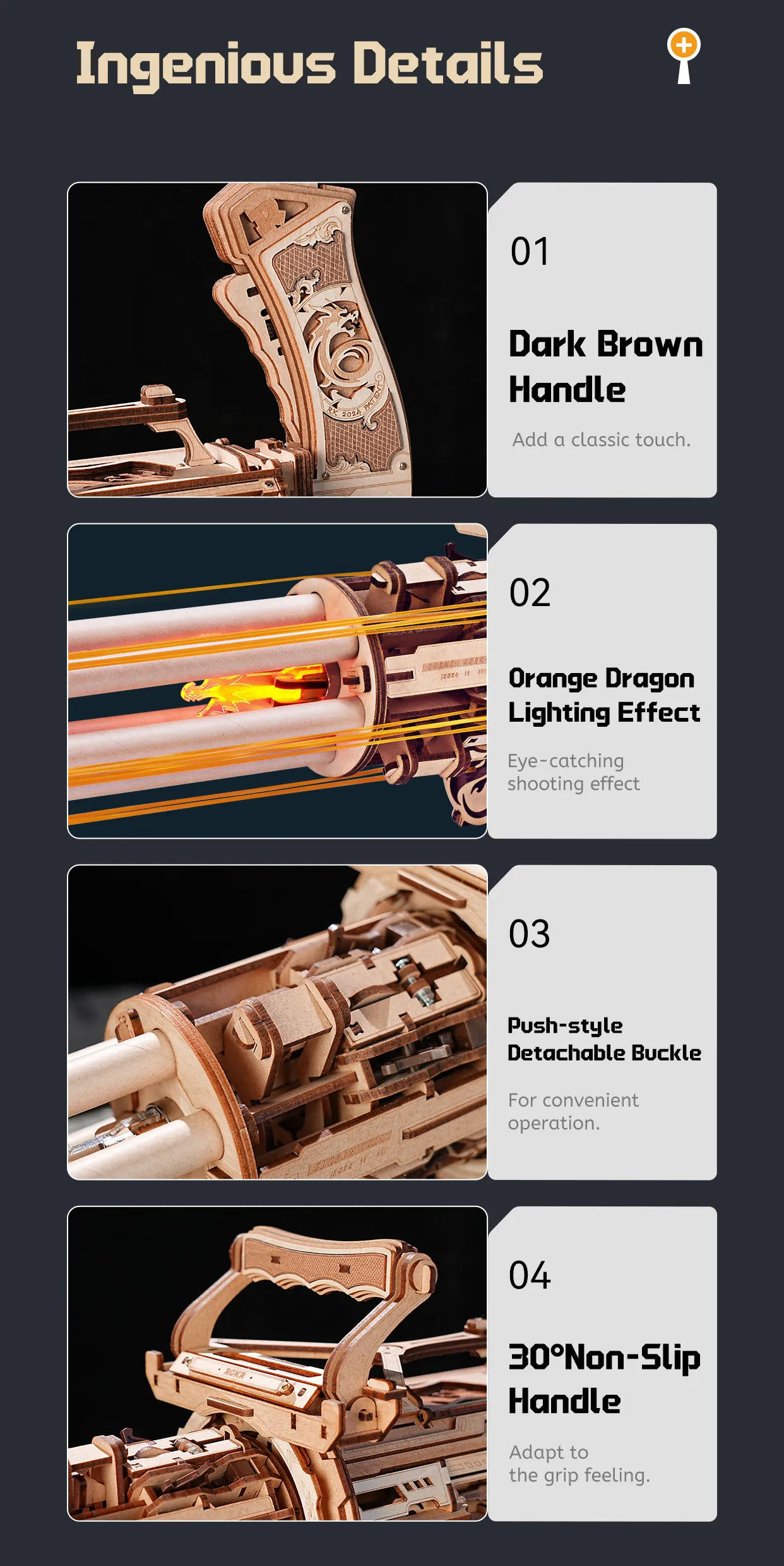 rokr rotating barrel machine gun 3d wooden puzzle lqa01