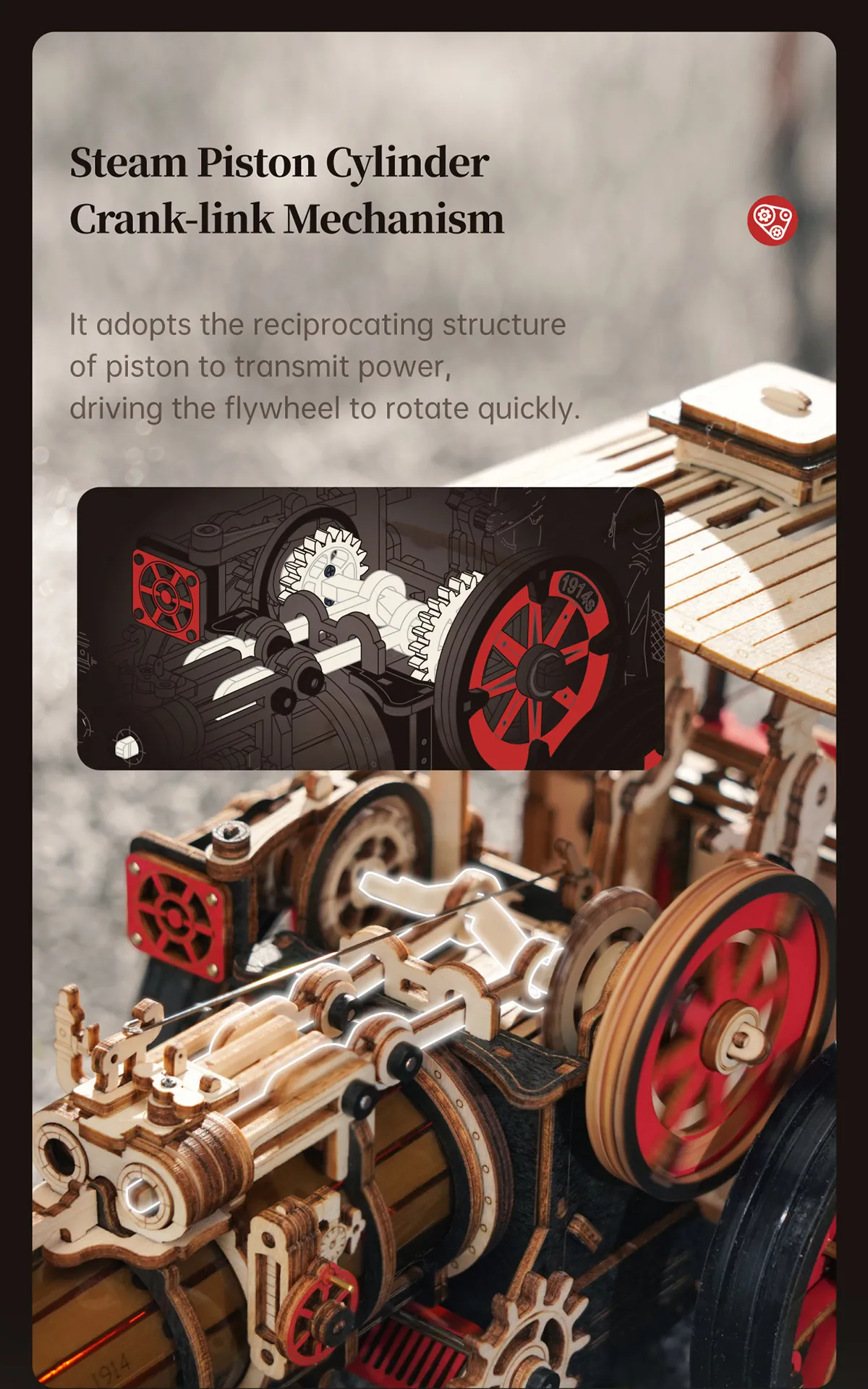 rokr steam engine mechanical 3d wooden puzzle lka01