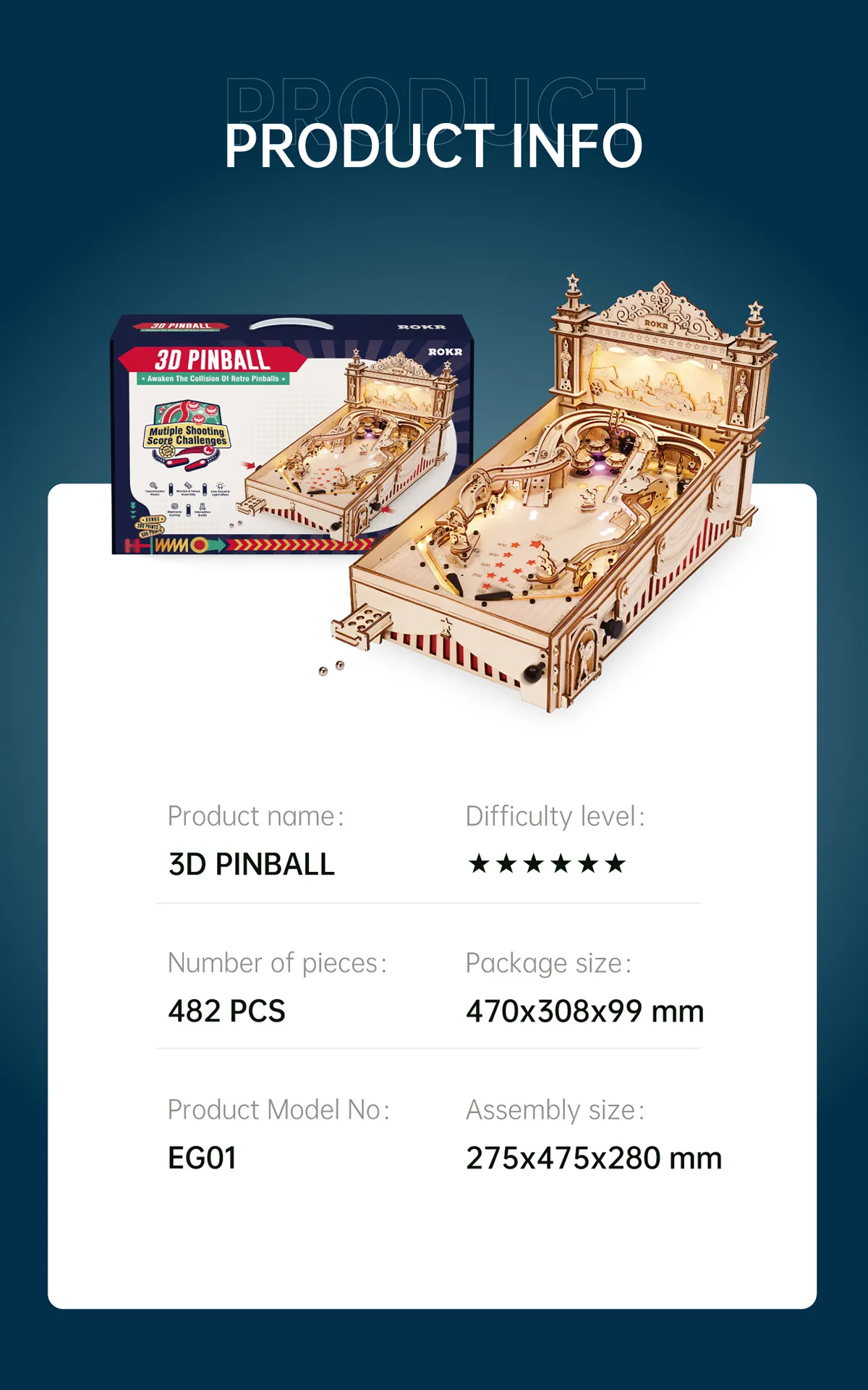 rokr 3d pinball machine 3d wooden puzzle eg01