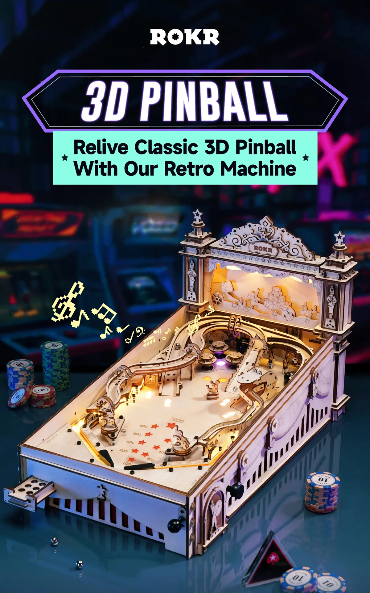 rokr 3d pinball machine 3d wooden puzzle eg01