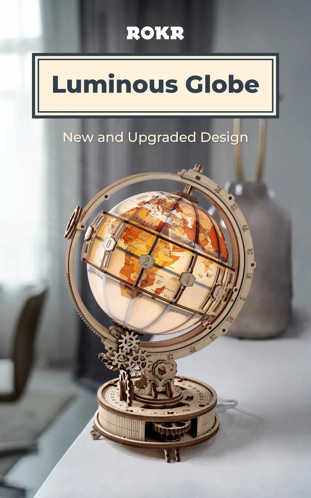 rokr luminous globe st003 3d wooden model