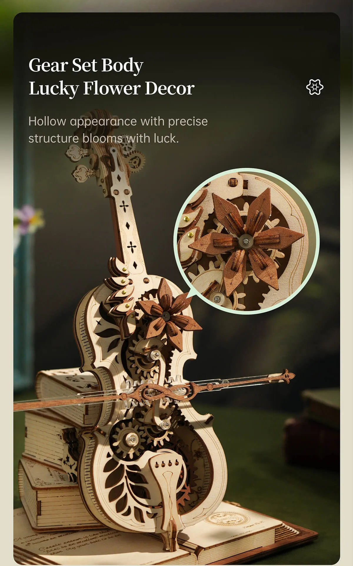 rokr magic cello mechanical music box 3d wooden puzzle amk63