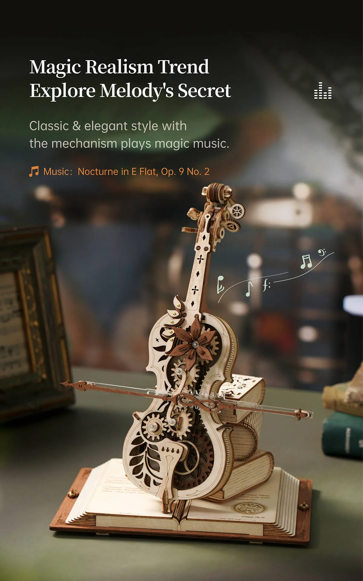 rokr magic cello mechanical music box 3d wooden puzzle amk63