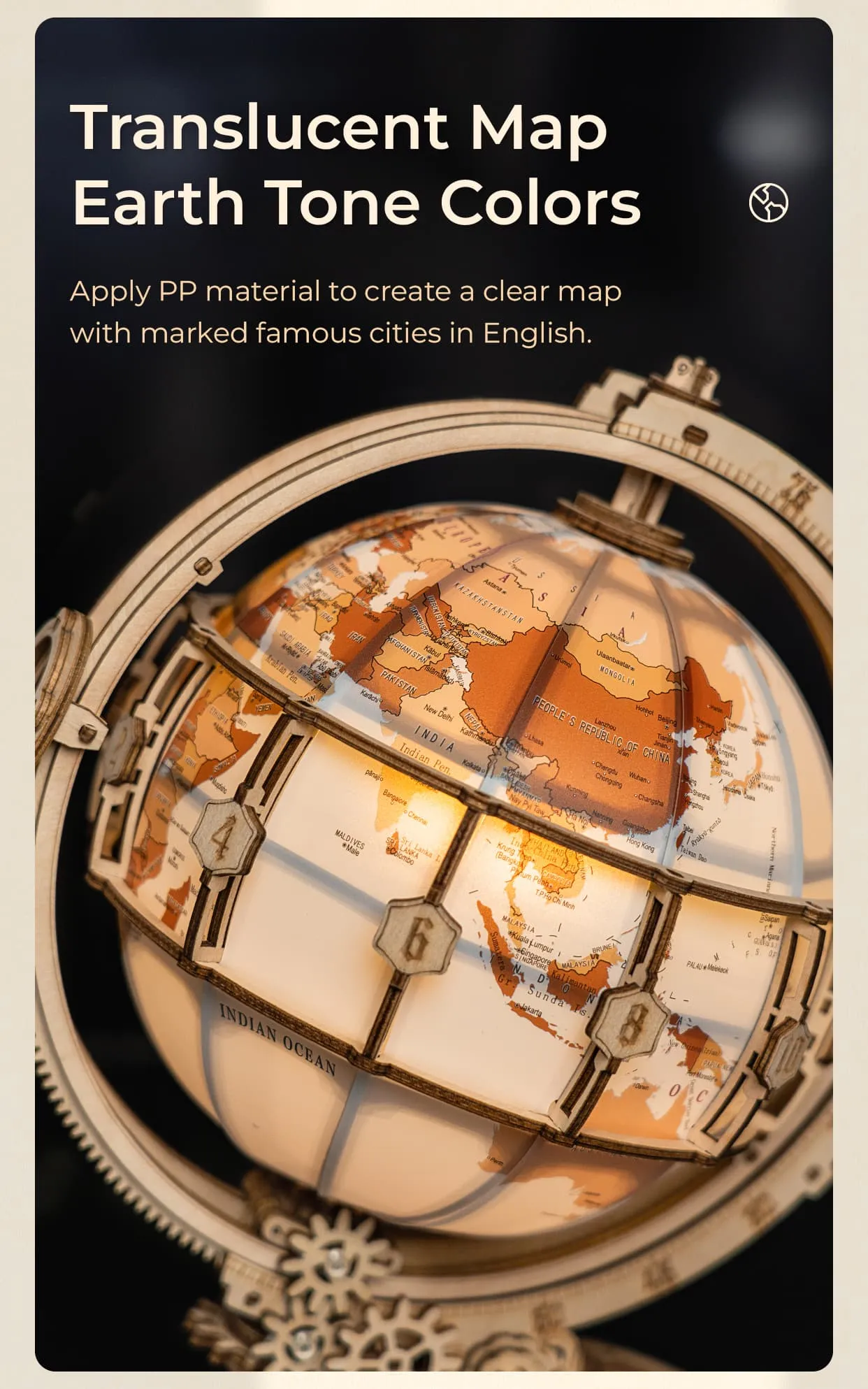 rokr luminous globe st003 3d wooden model