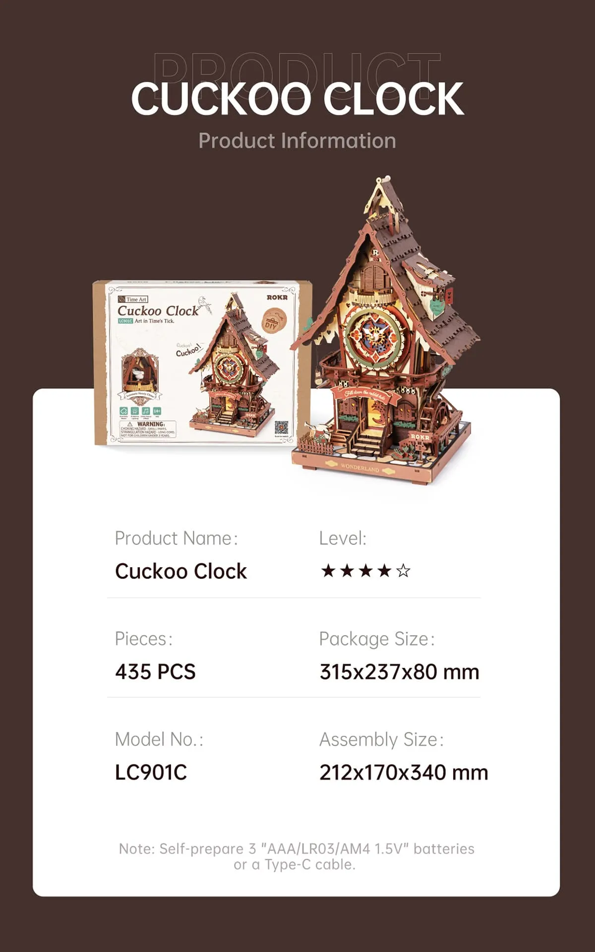 rokr cuckoo clock mechanical 3d wooden puzzle