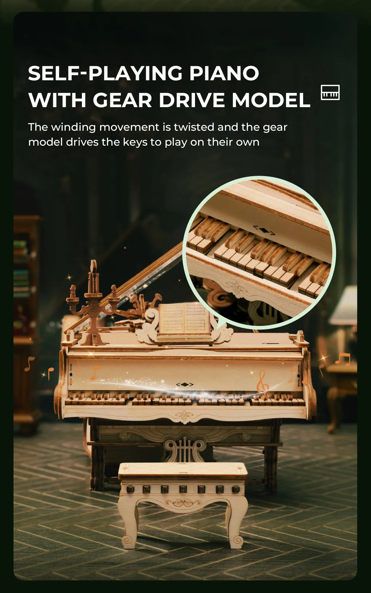 rokr magic piano mechanical music box 3d wooden puzzle amk81