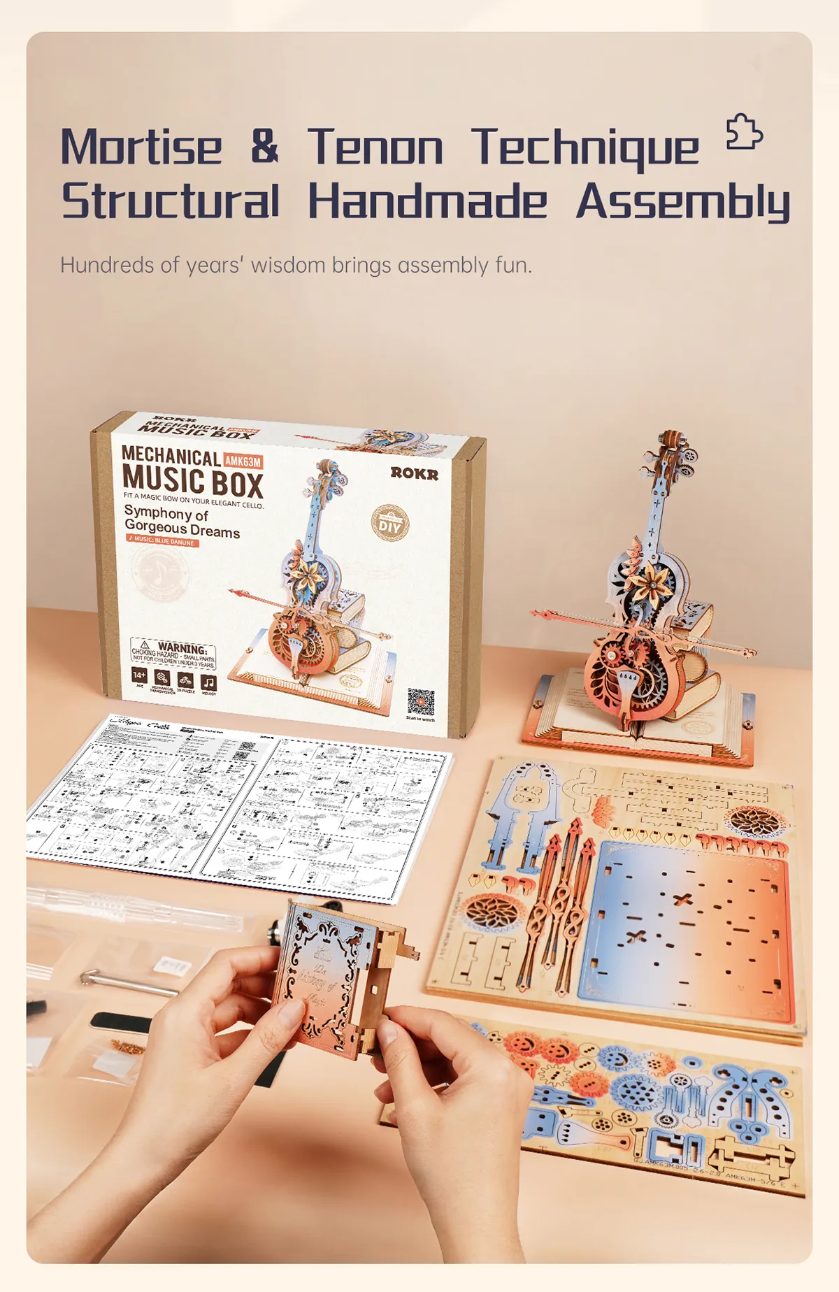 rokr symphony of gorgeous dreams mechanical music box 3d wooden puzzle amk63m