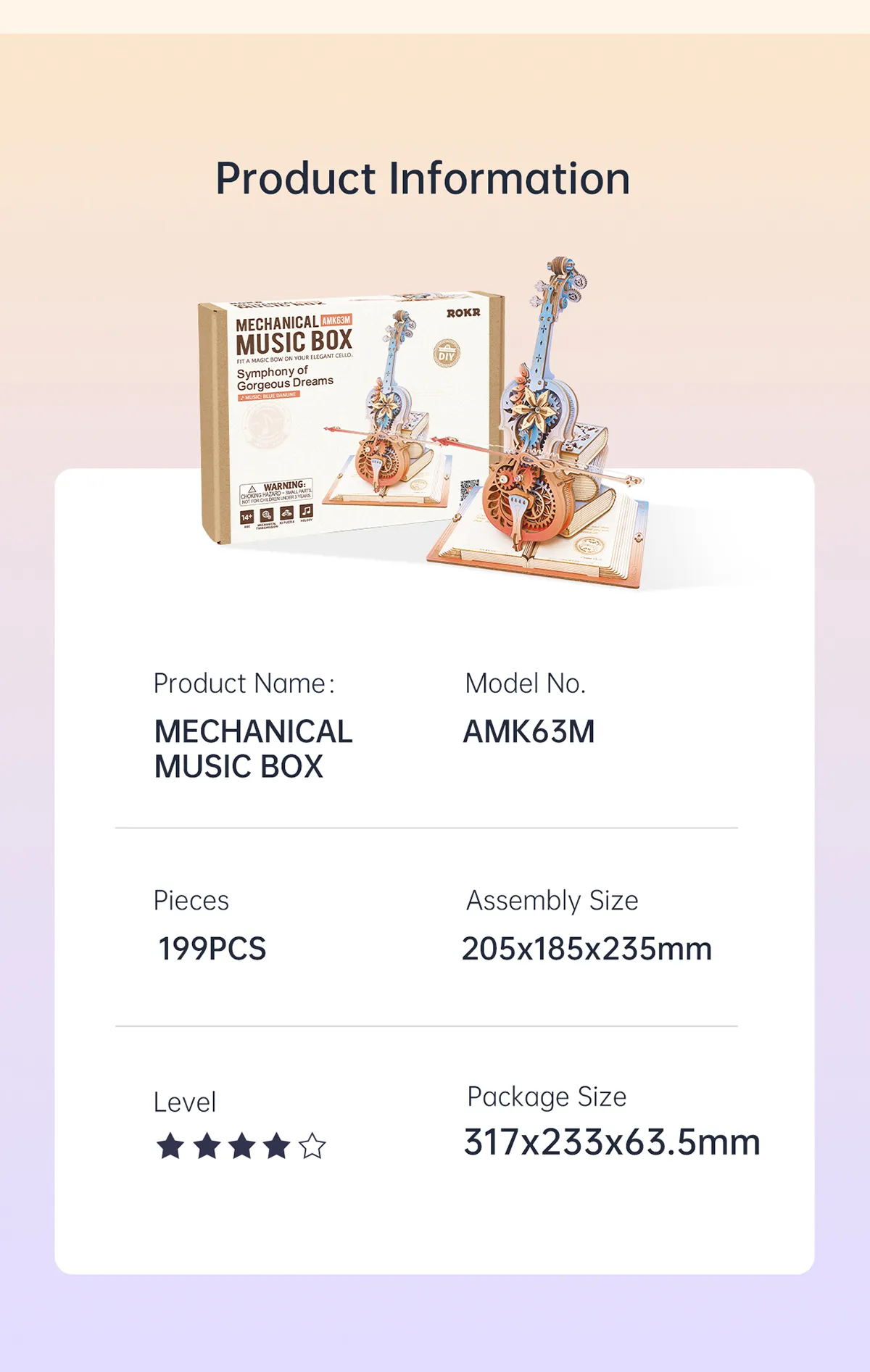 rokr symphony of gorgeous dreams mechanical music box 3d wooden puzzle amk63m