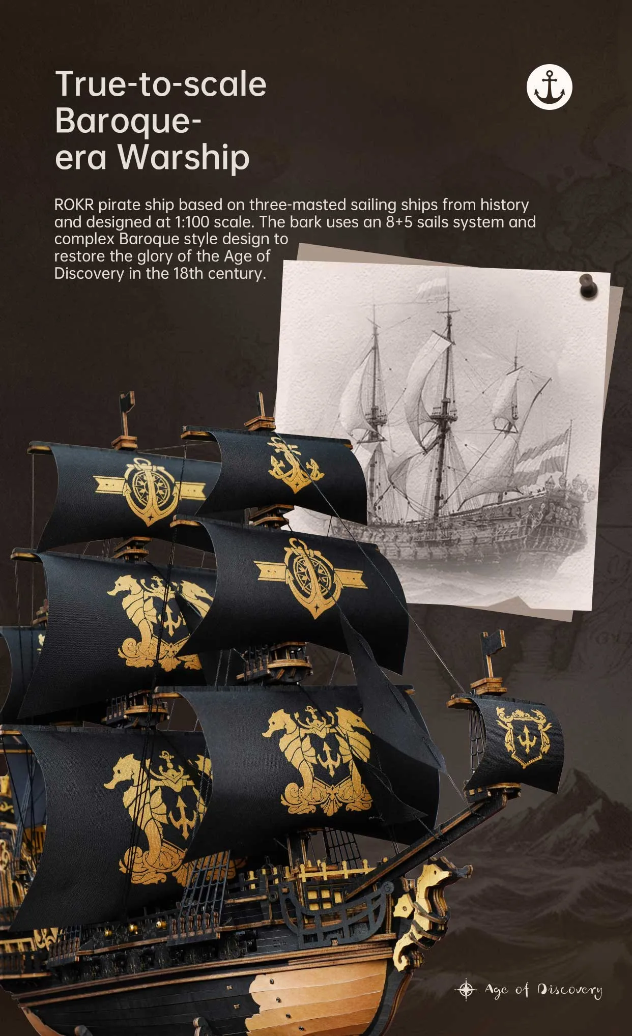 rokr the seahorse barque 3d wooden puzzle mcb02