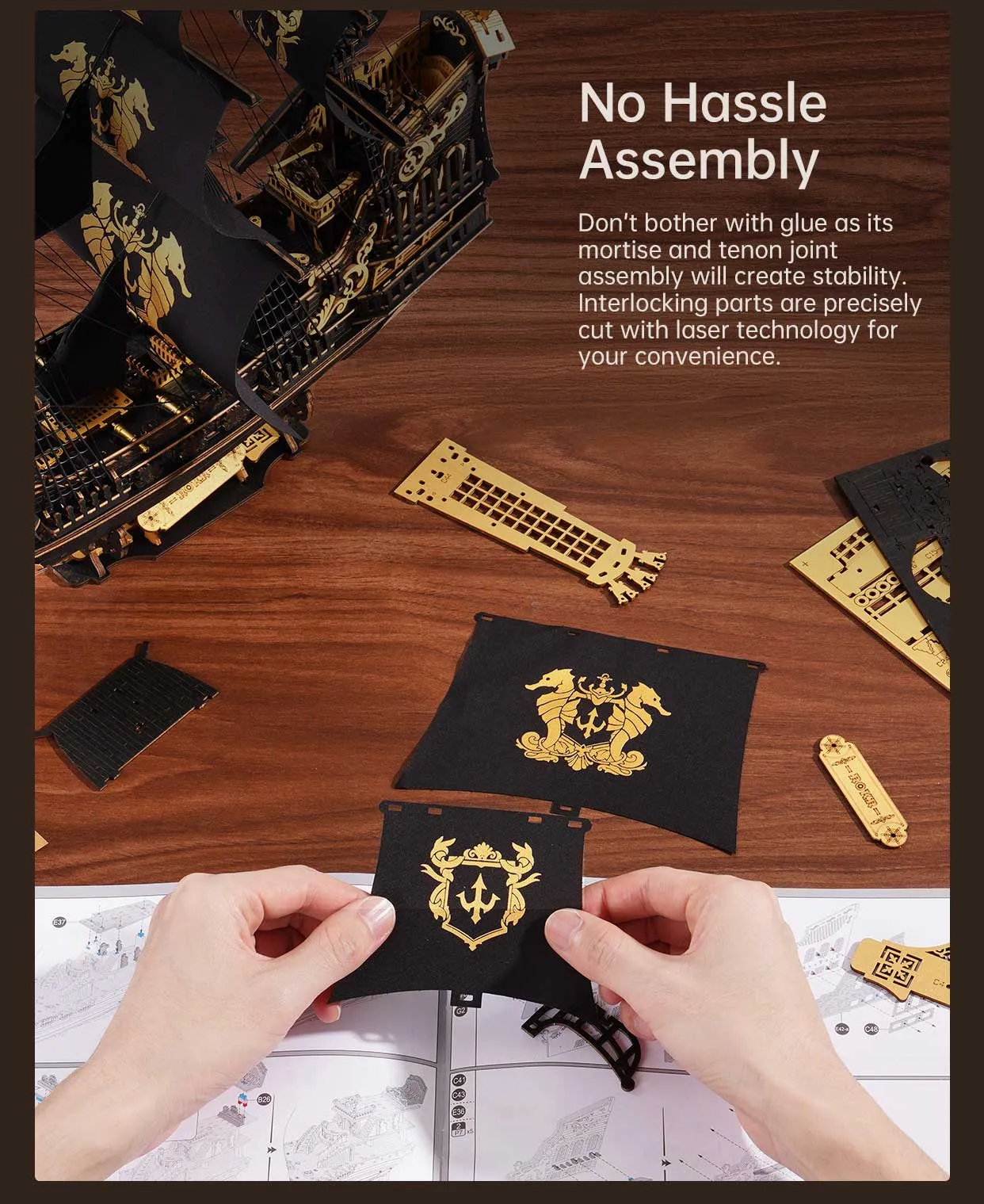 rokr the seahorse barque 3d wooden puzzle mcb02