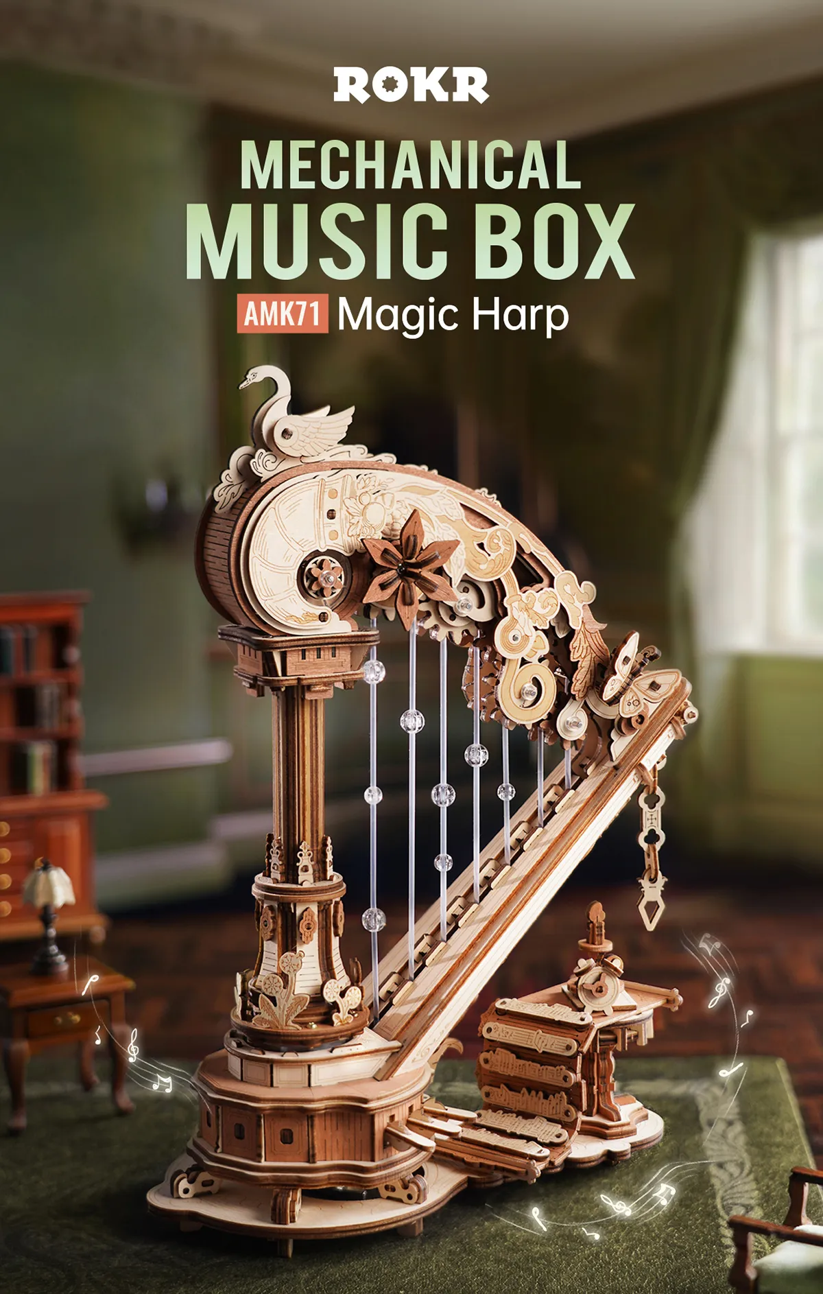 rokr magic harp amk71 wooden music box model