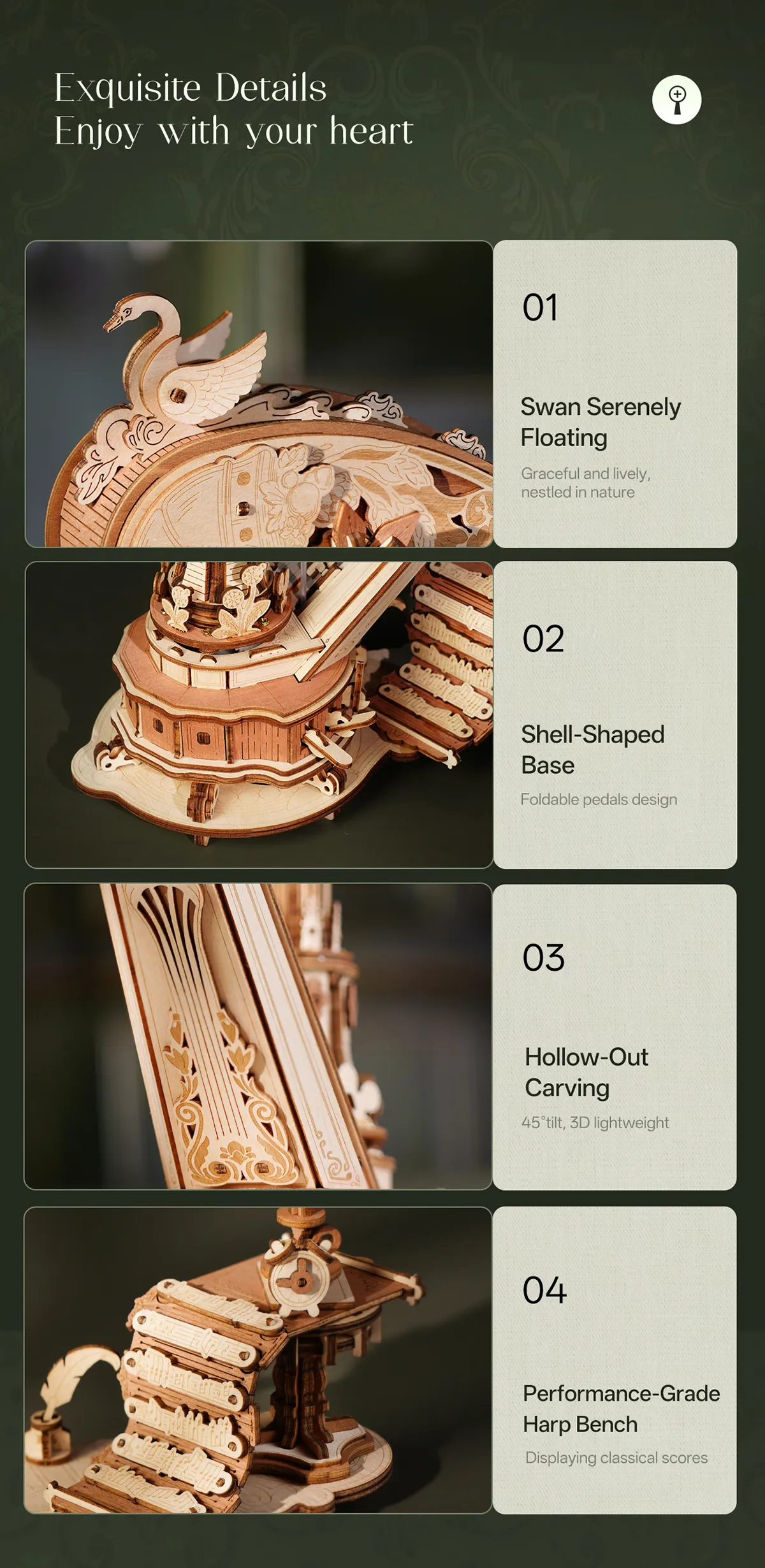 rokr magic harp amk71 wooden music box model