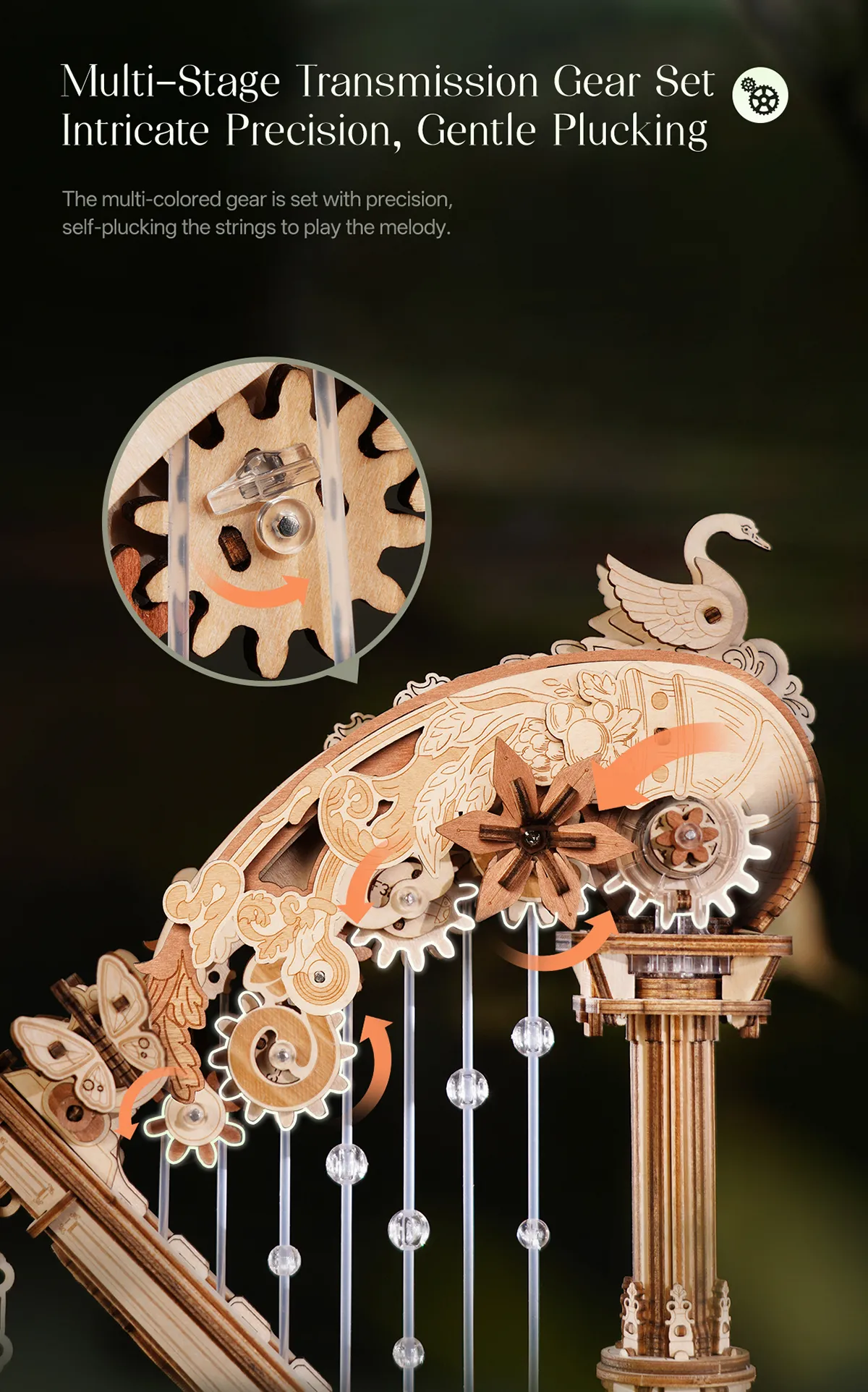 rokr magic harp amk71 wooden music box model