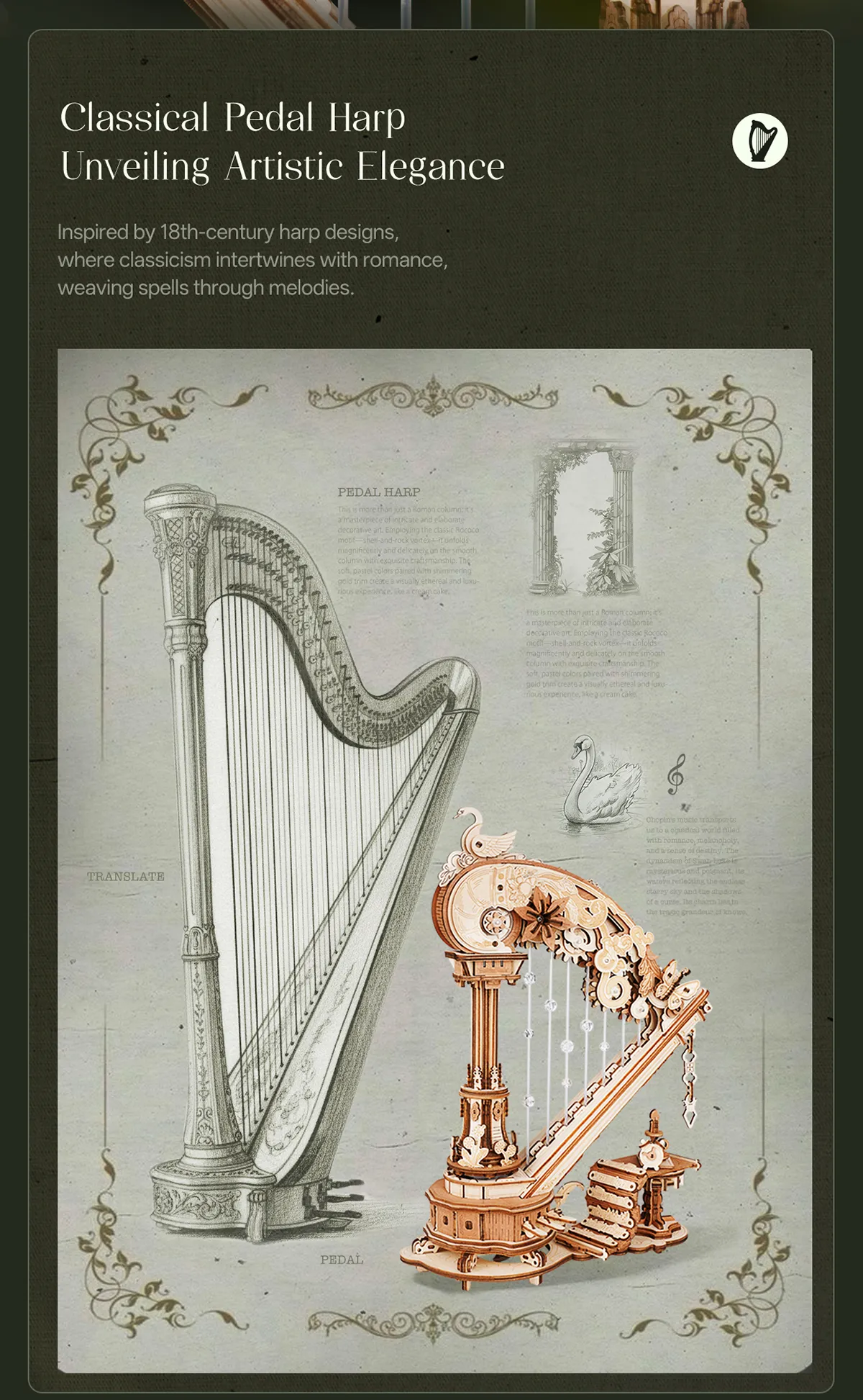 rokr magic harp amk71 wooden music box model