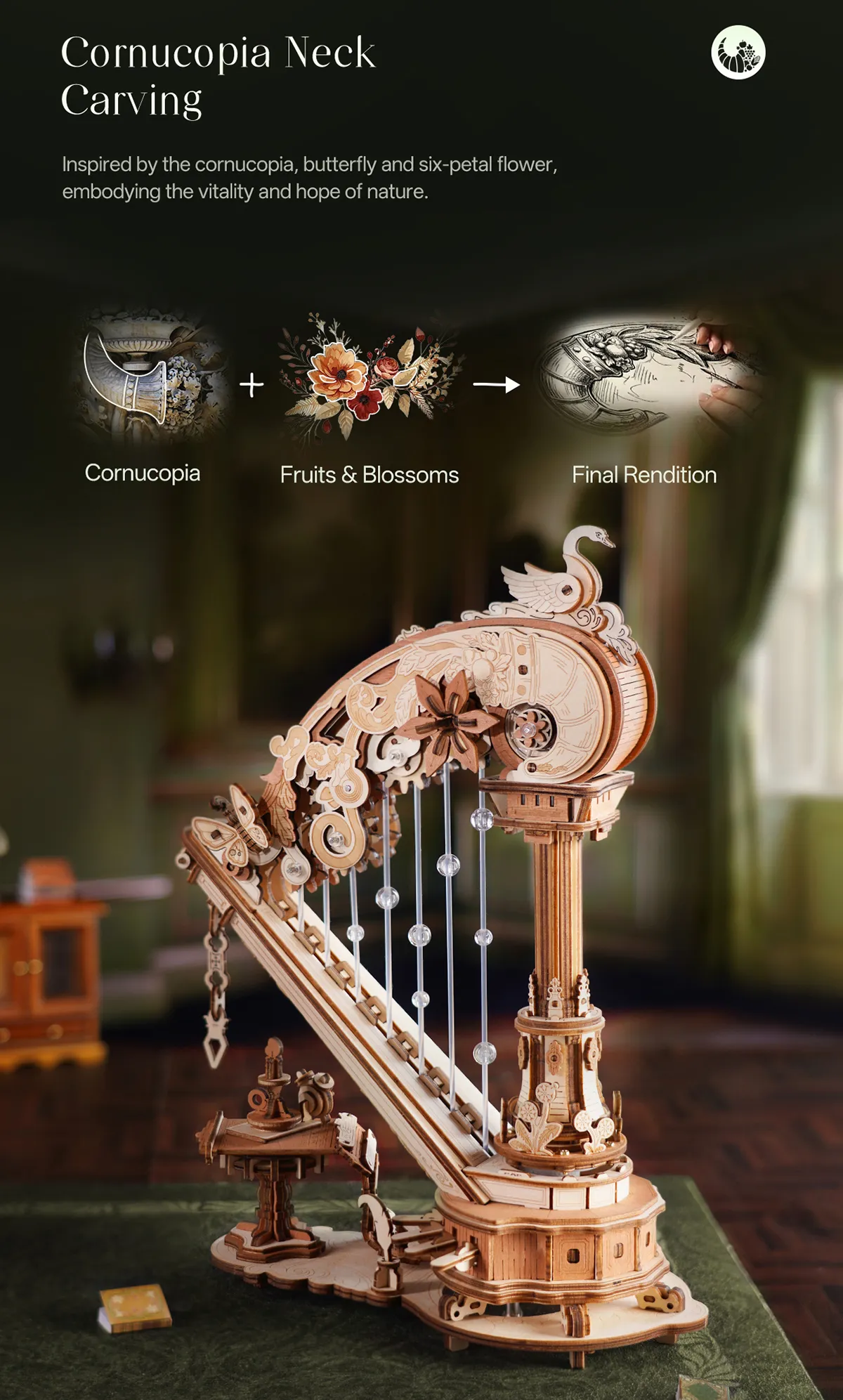 rokr magic harp amk71 wooden music box model