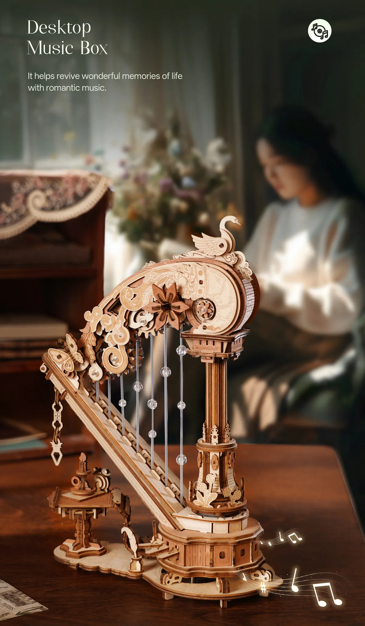 rokr magic harp amk71 wooden music box model