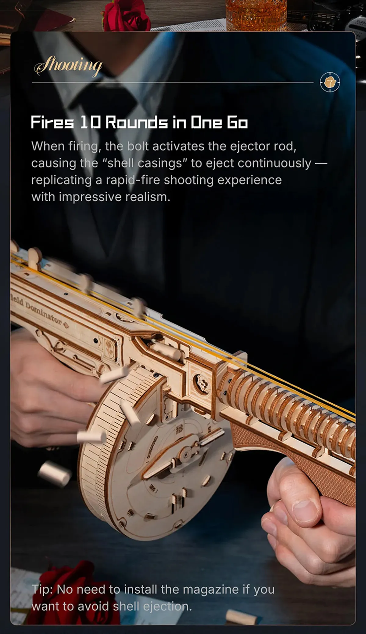 rokr thompson submachine gun toy 3d wooden puzzle lqb01