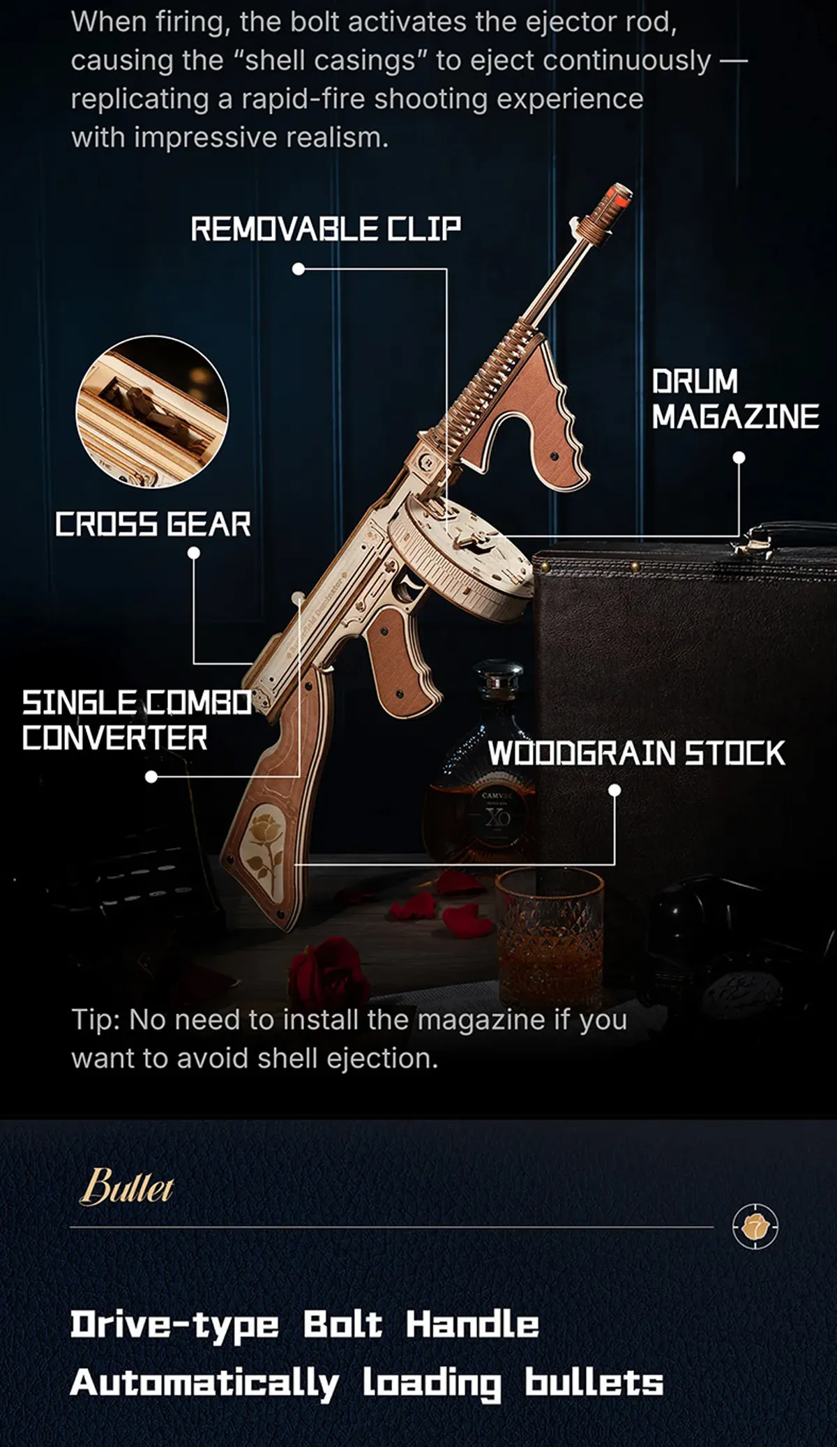 rokr thompson submachine gun toy 3d wooden puzzle lqb01