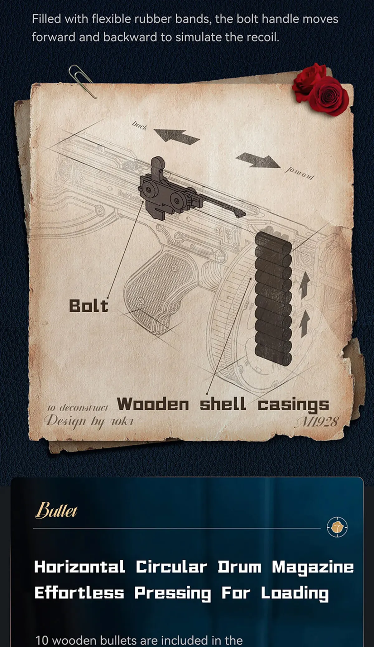 rokr thompson submachine gun toy 3d wooden puzzle lqb01