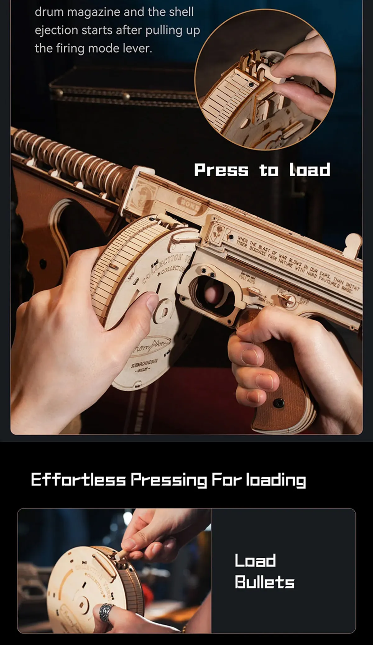 rokr thompson submachine gun toy 3d wooden puzzle lqb01