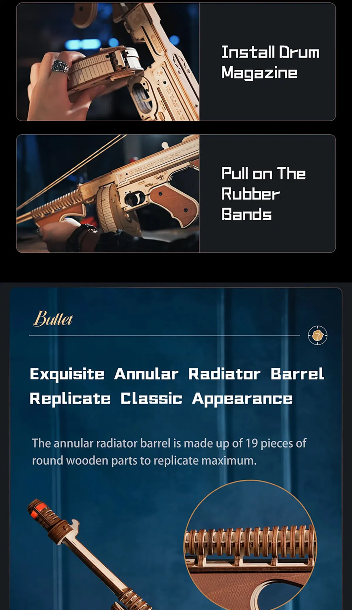 rokr thompson submachine gun toy 3d wooden puzzle lqb01