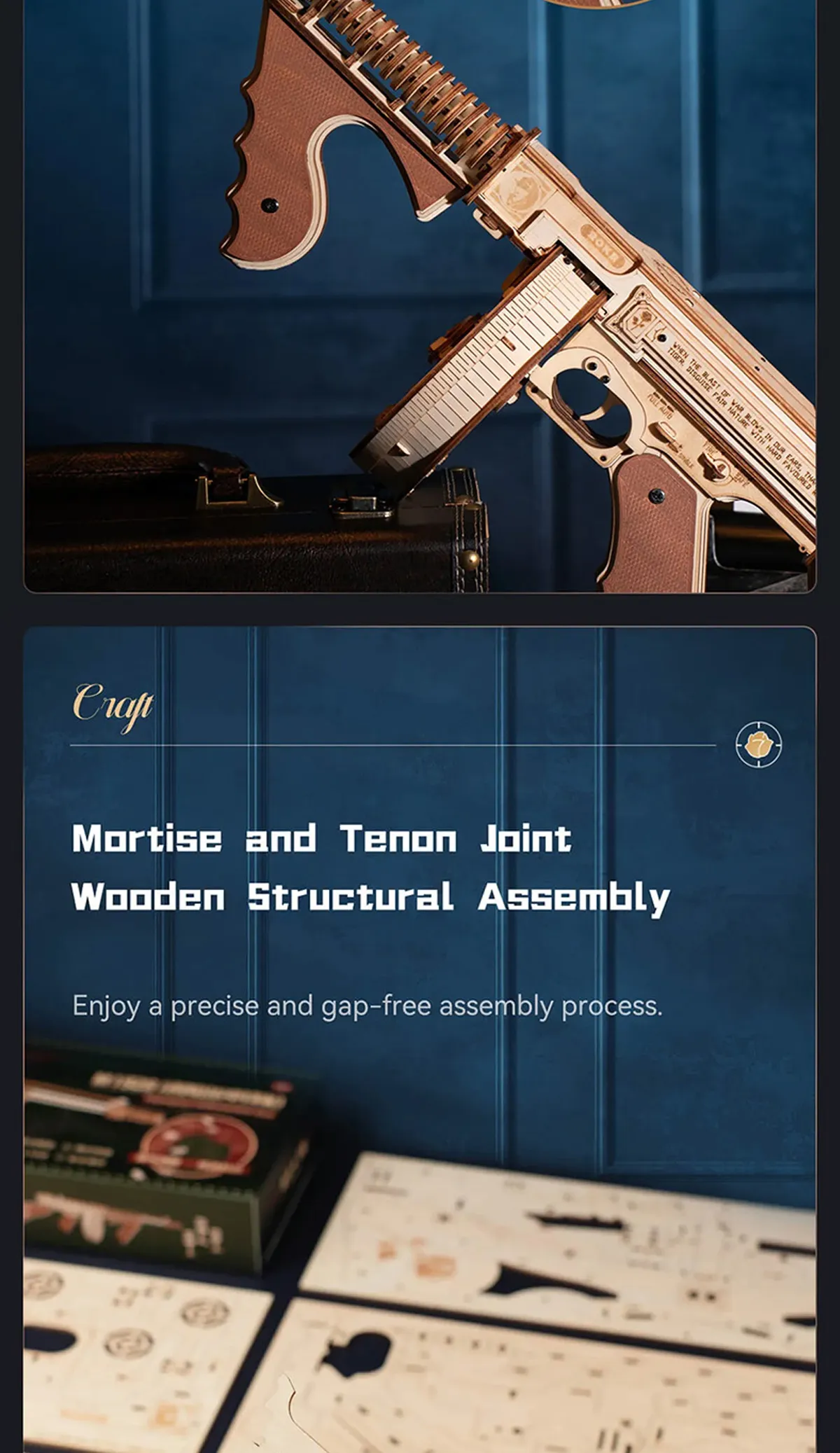 rokr thompson submachine gun toy 3d wooden puzzle lqb01