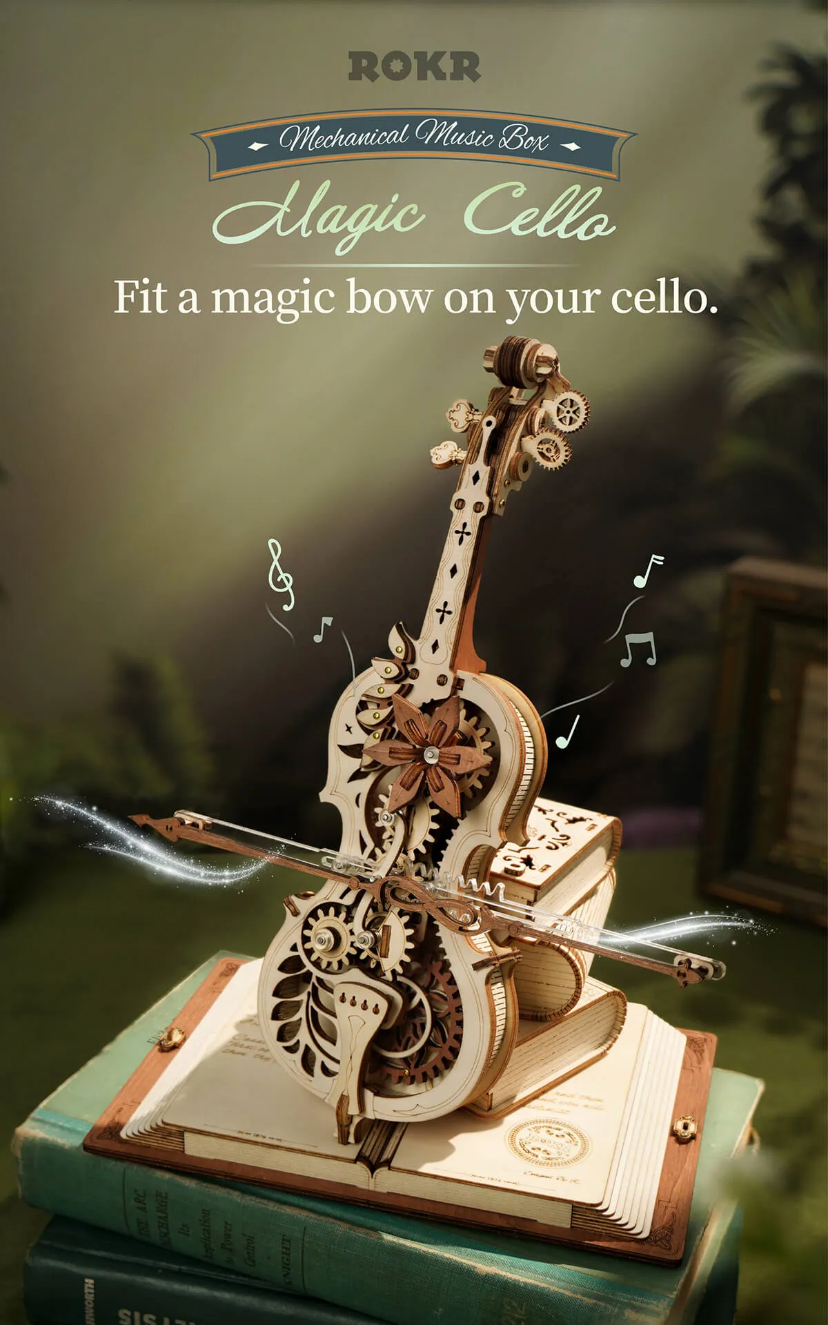 rokr magic cello mechanical music box 3d wooden puzzle amk63