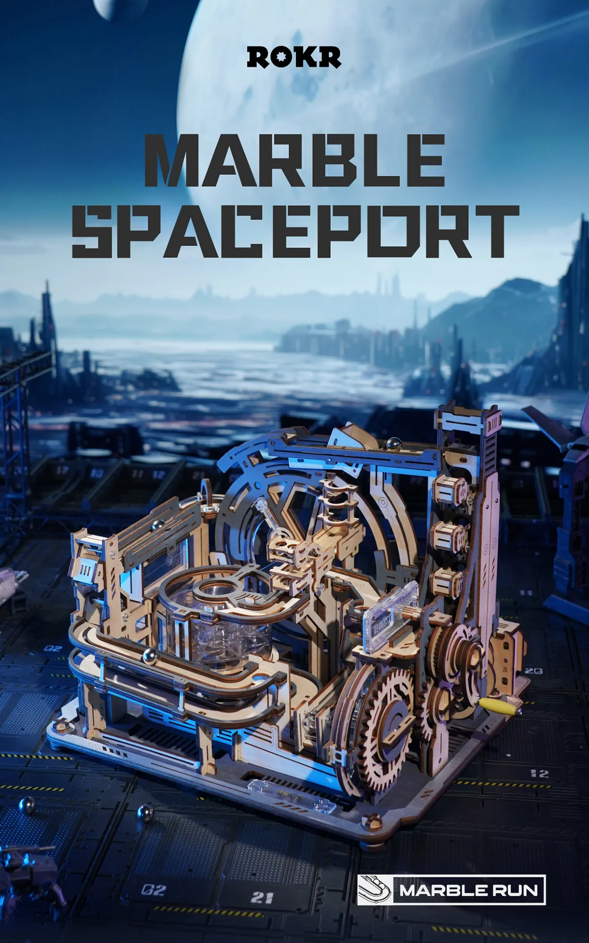 rokr marble spaceport marble run 3d wooden puzzle lgc01