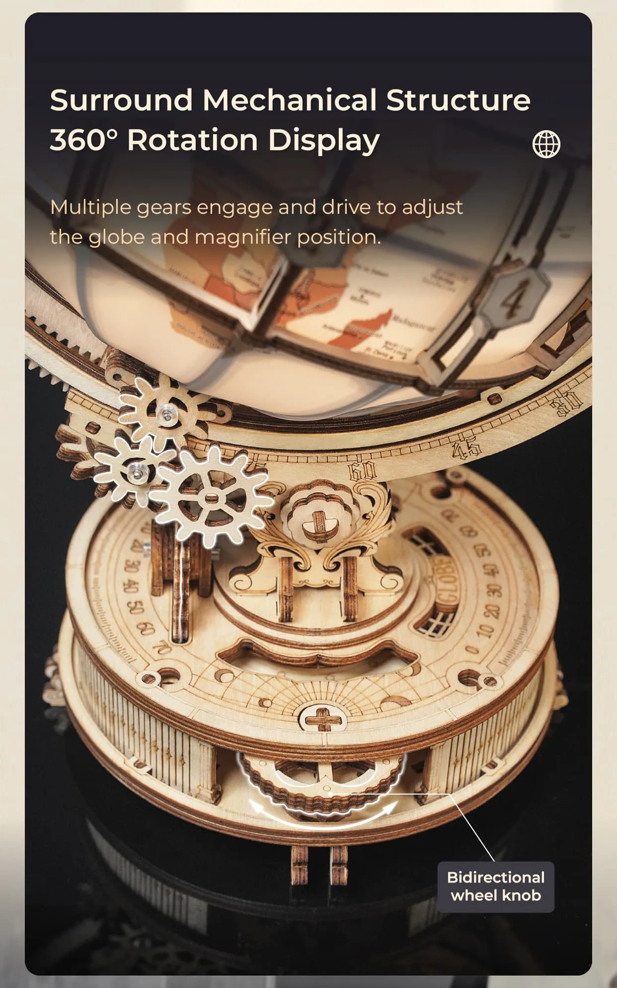 rokr luminous globe st003 3d wooden model