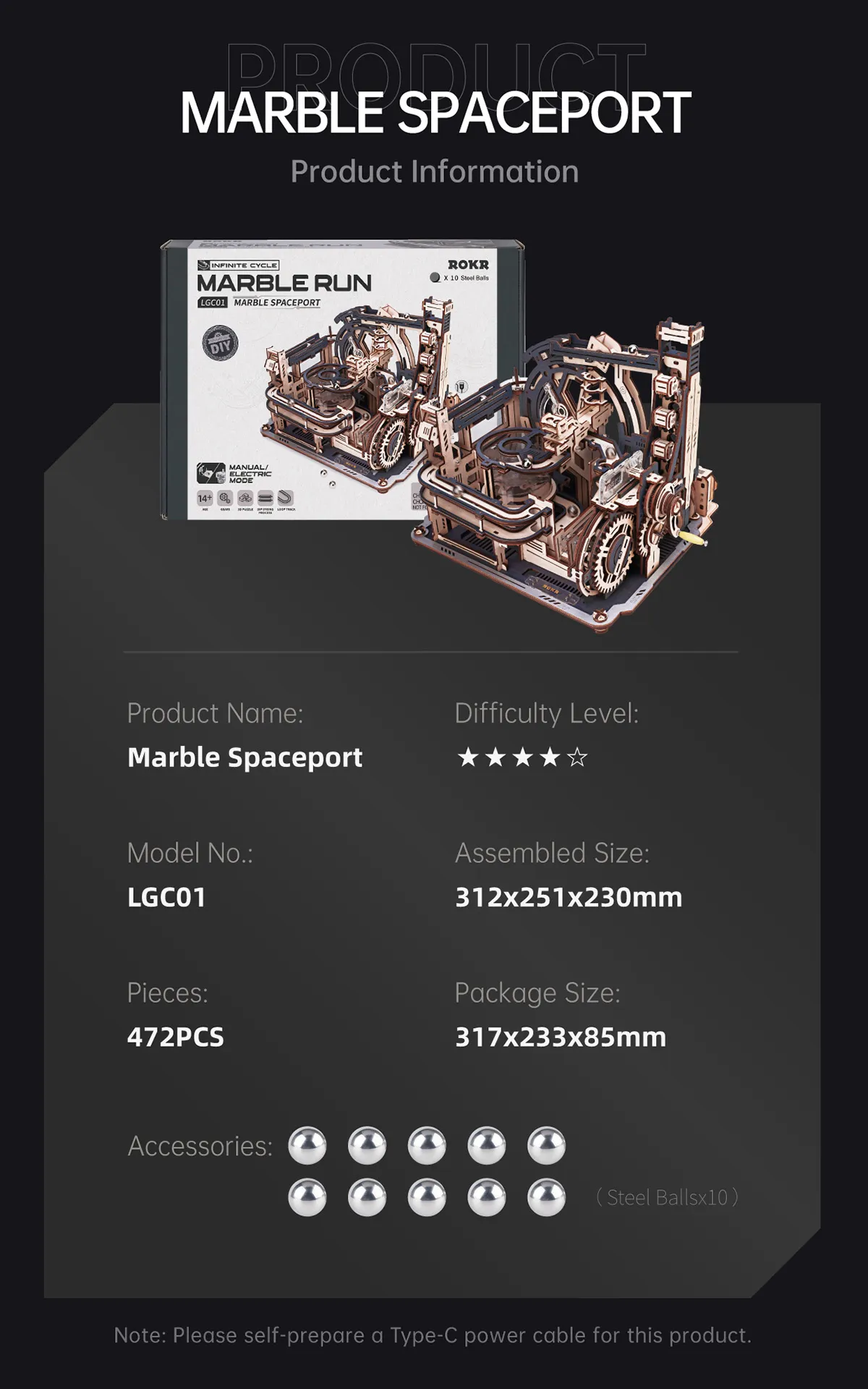 rokr marble spaceport marble run 3d wooden puzzle lgc01