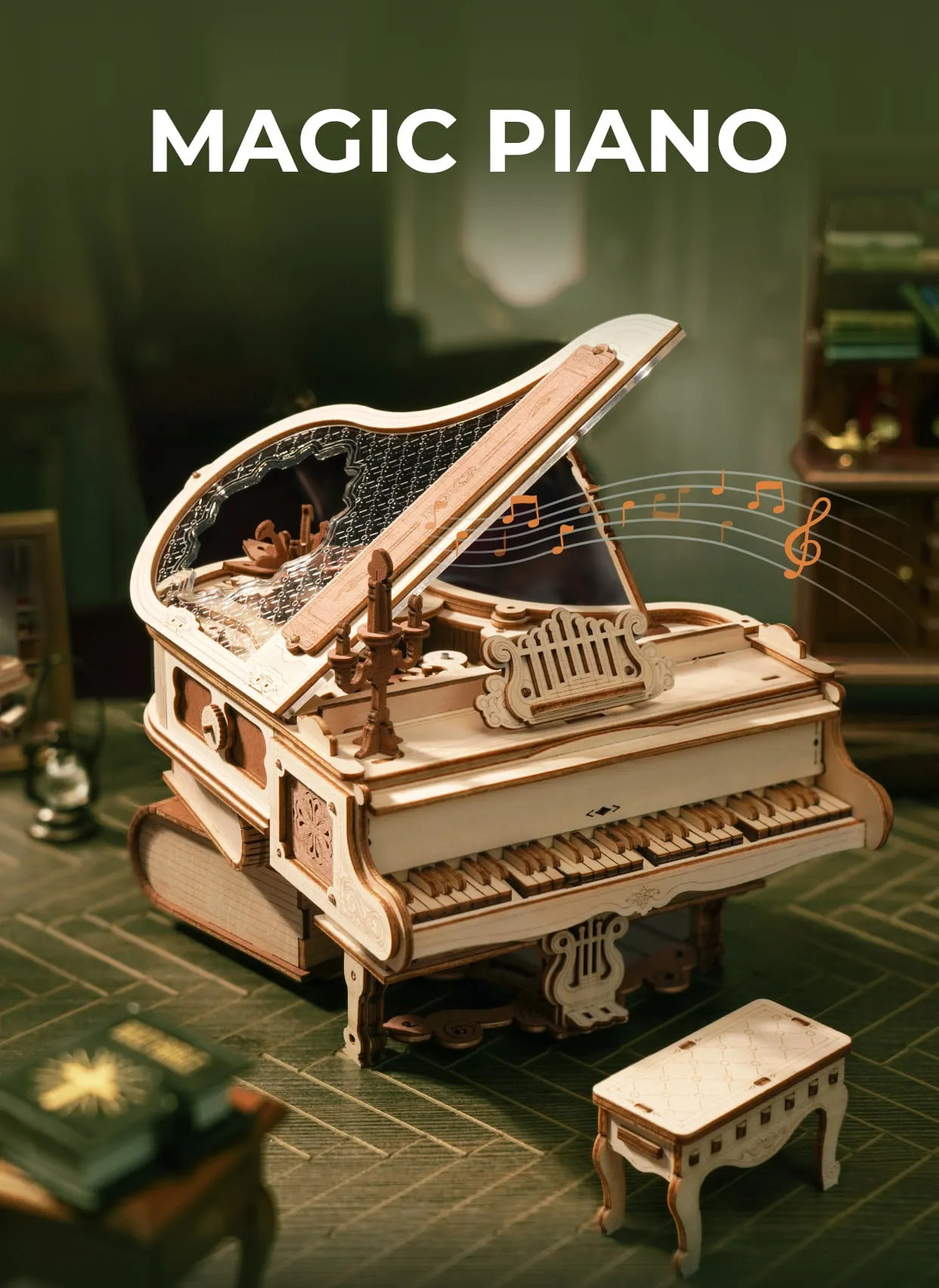 rokr magic piano mechanical music box 3d wooden puzzle amk81