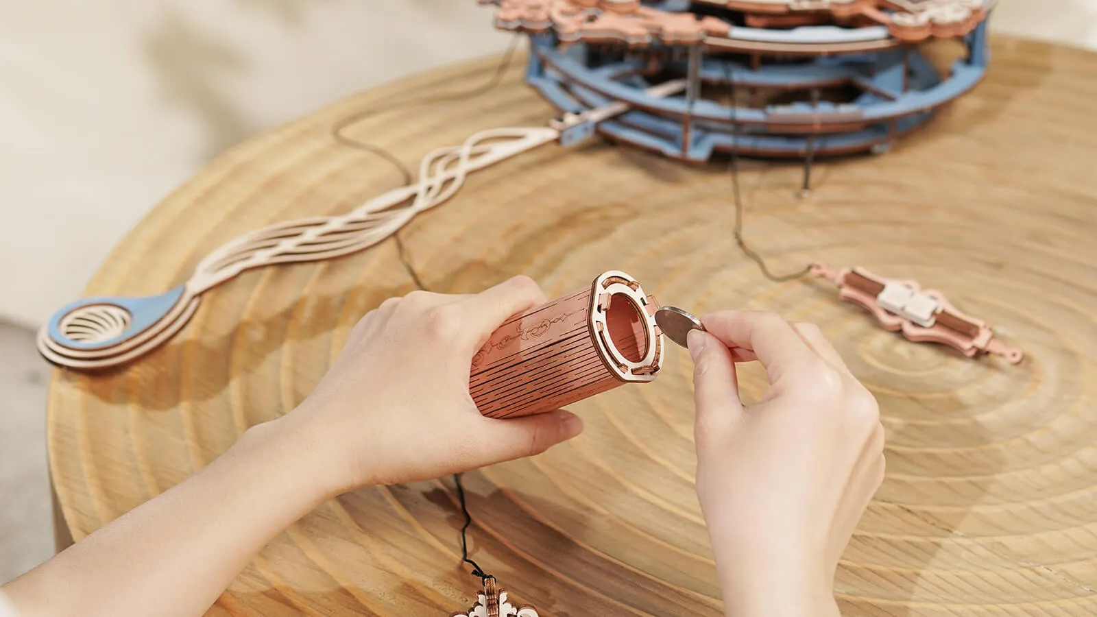 rokr romantic note wall clock mechanical gear 3d wooden puzzle lc701