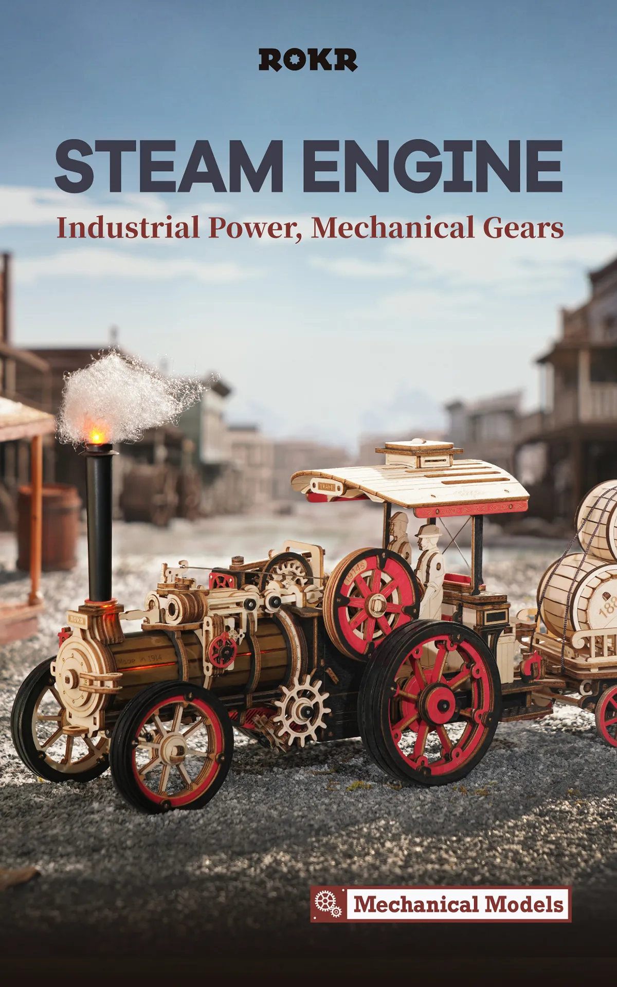 rokr steam engine mechanical 3d wooden puzzle lka01