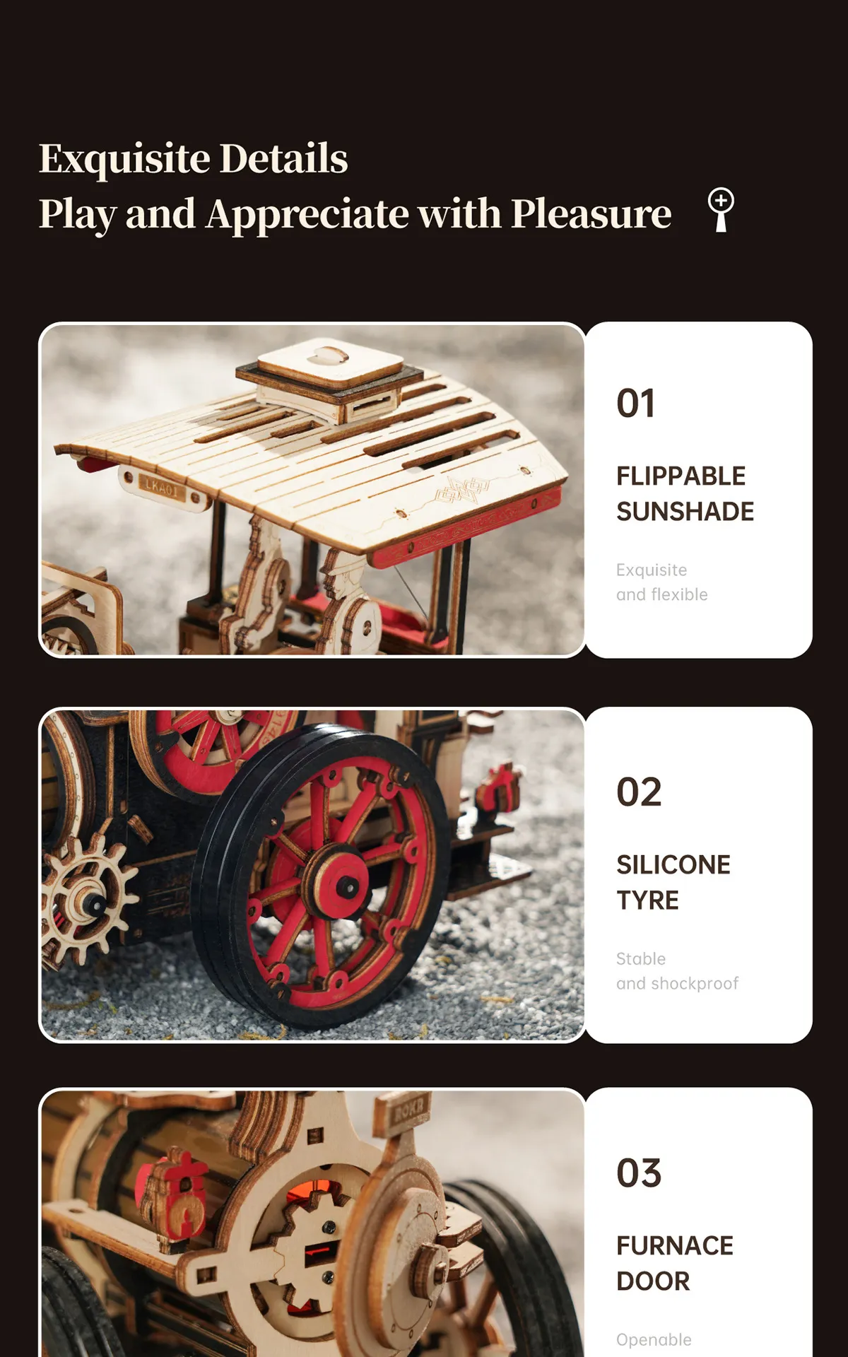 rokr steam engine mechanical 3d wooden puzzle lka01