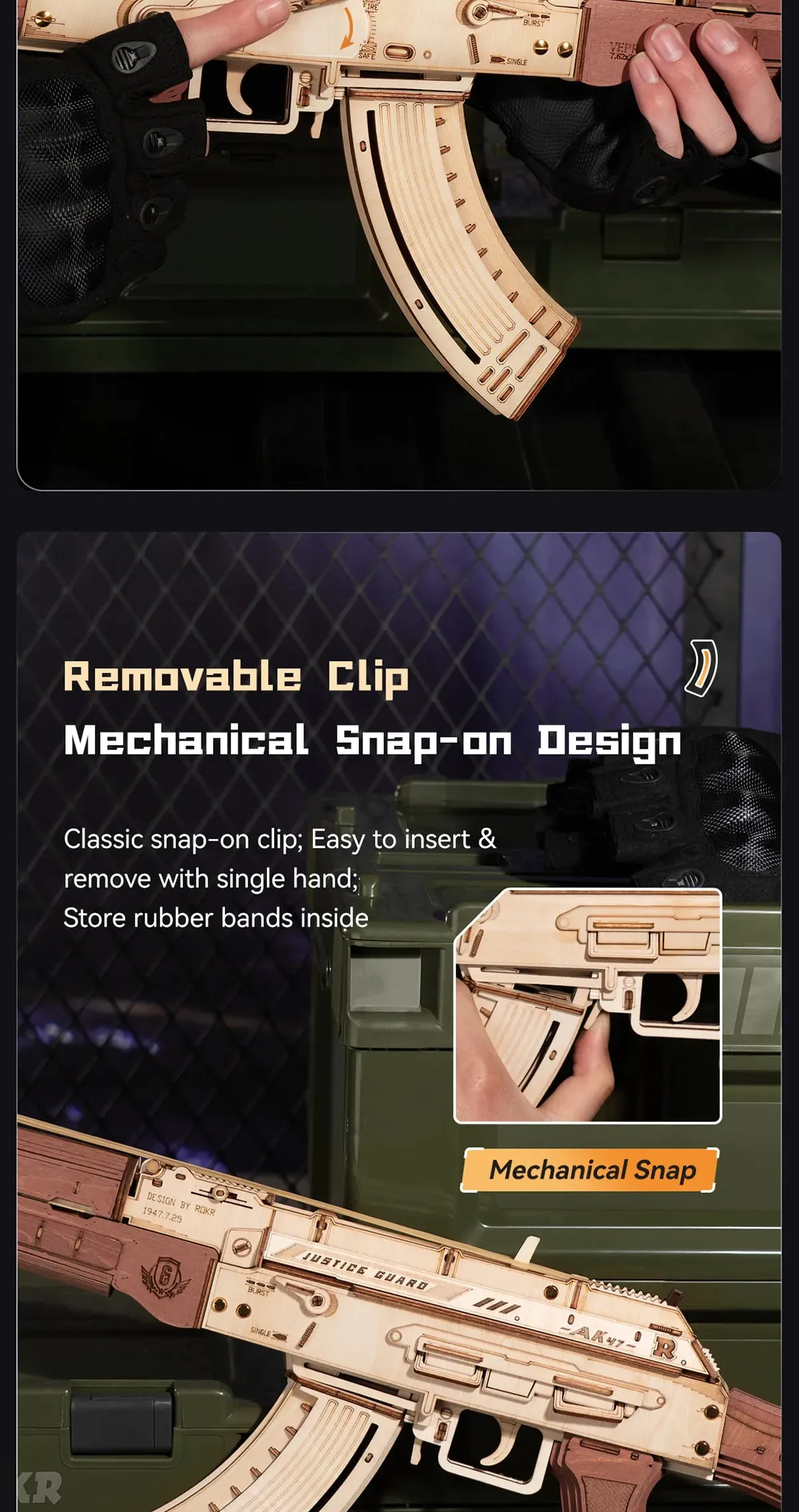 rokr ak 47 assault rifle gun toy 3d wooden puzzle lq901