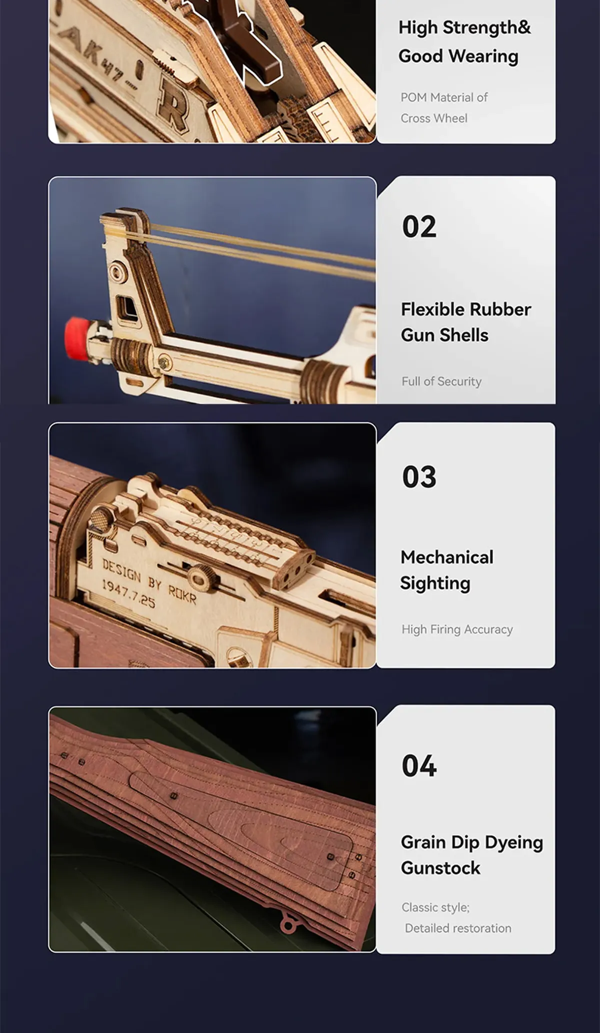 rokr ak 47 assault rifle gun toy 3d wooden puzzle lq901