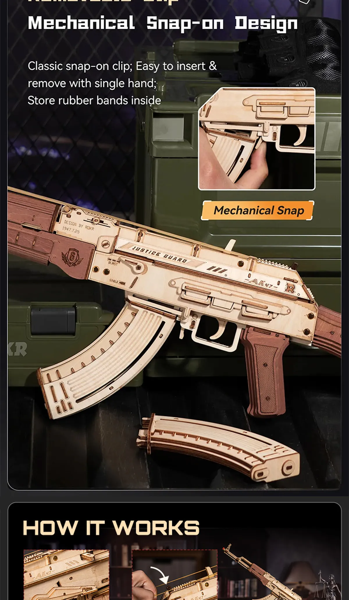 rokr ak 47 assault rifle gun toy 3d wooden puzzle lq901