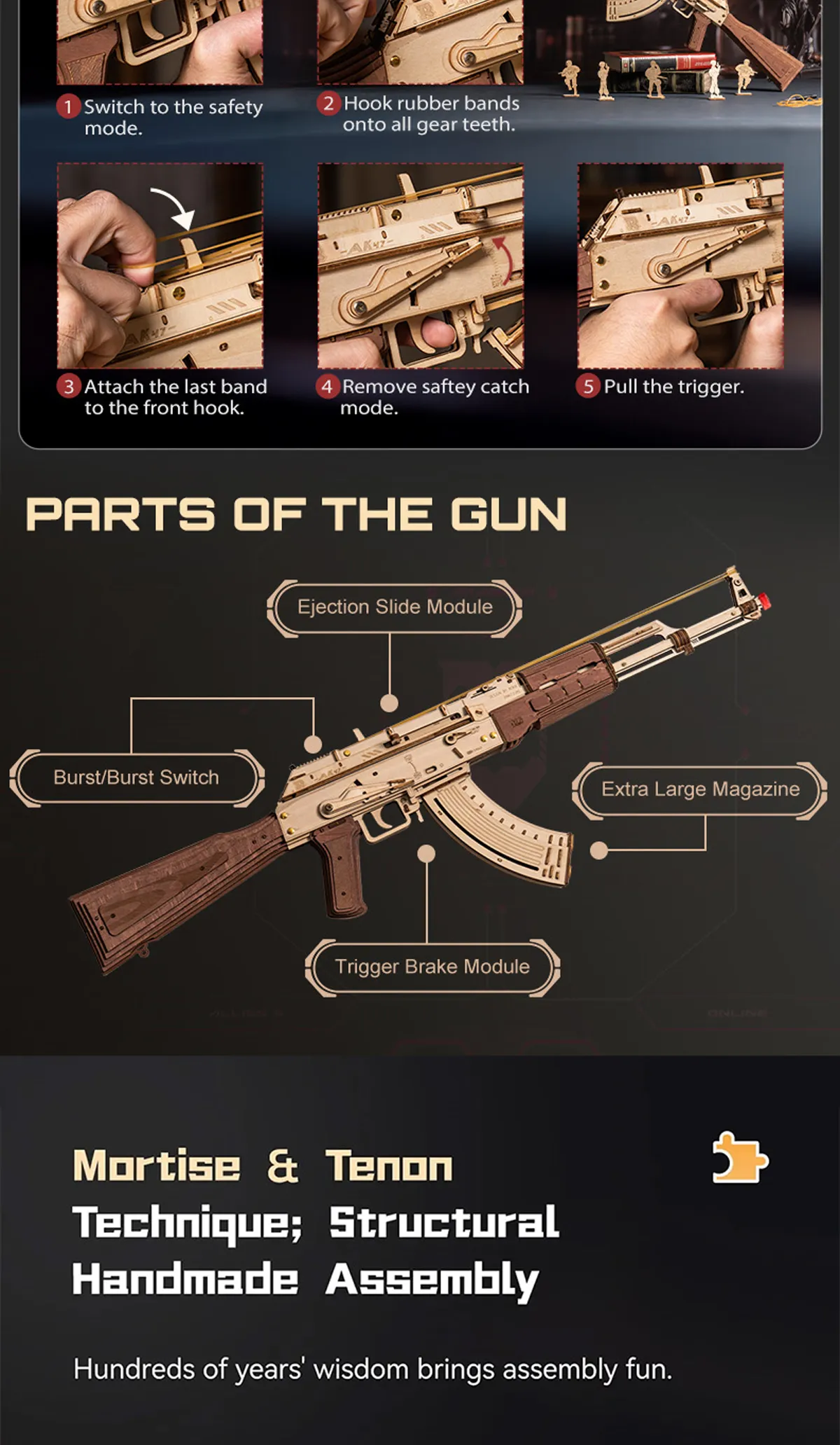 rokr ak 47 assault rifle gun toy 3d wooden puzzle lq901