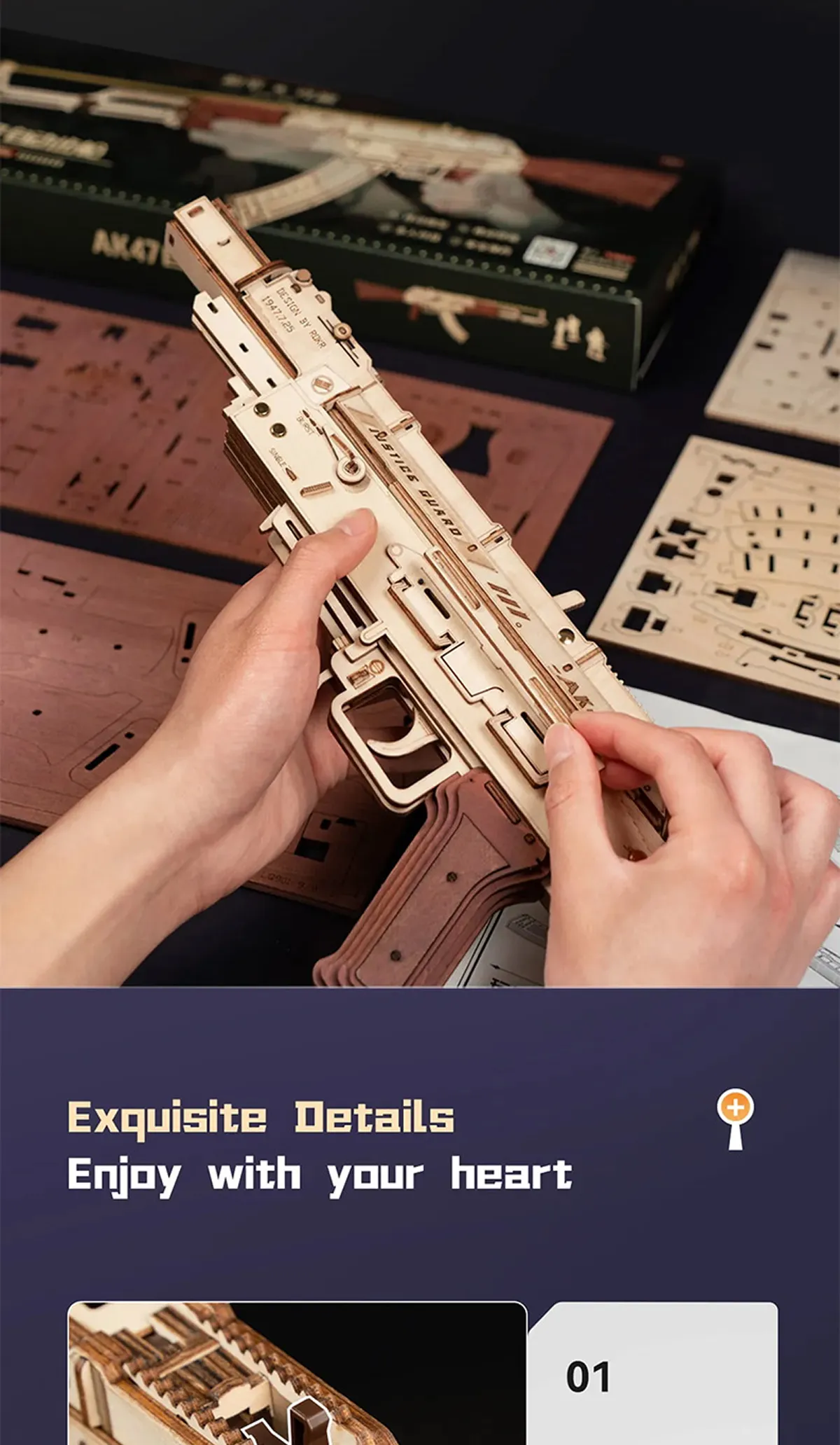 rokr ak 47 assault rifle gun toy 3d wooden puzzle lq901