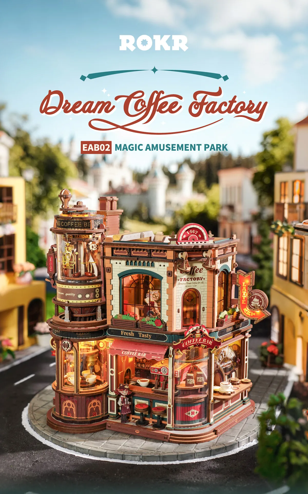 rokr dream coffee factory eab02 wooden music box model