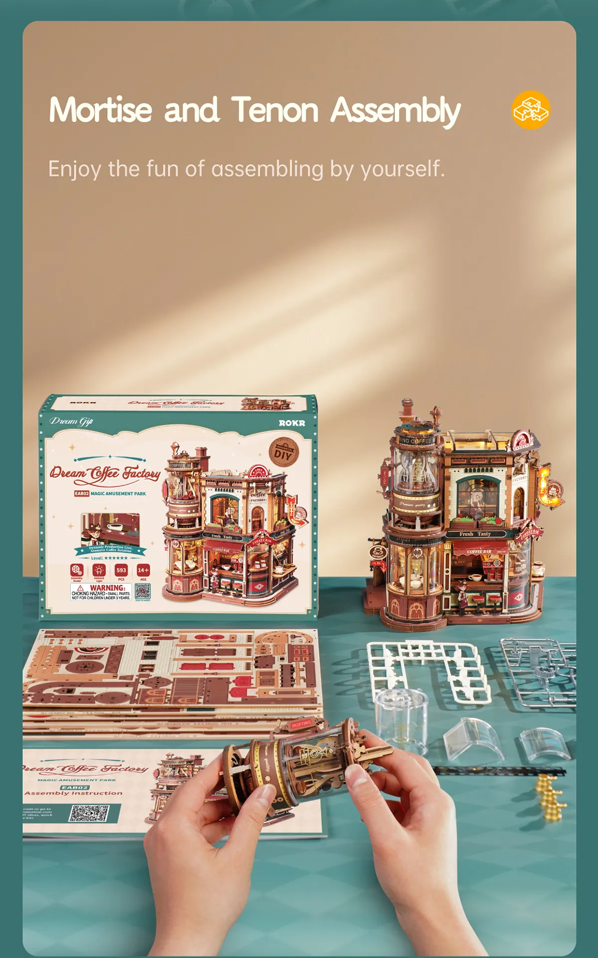 rokr dream coffee factory eab02 wooden music box model