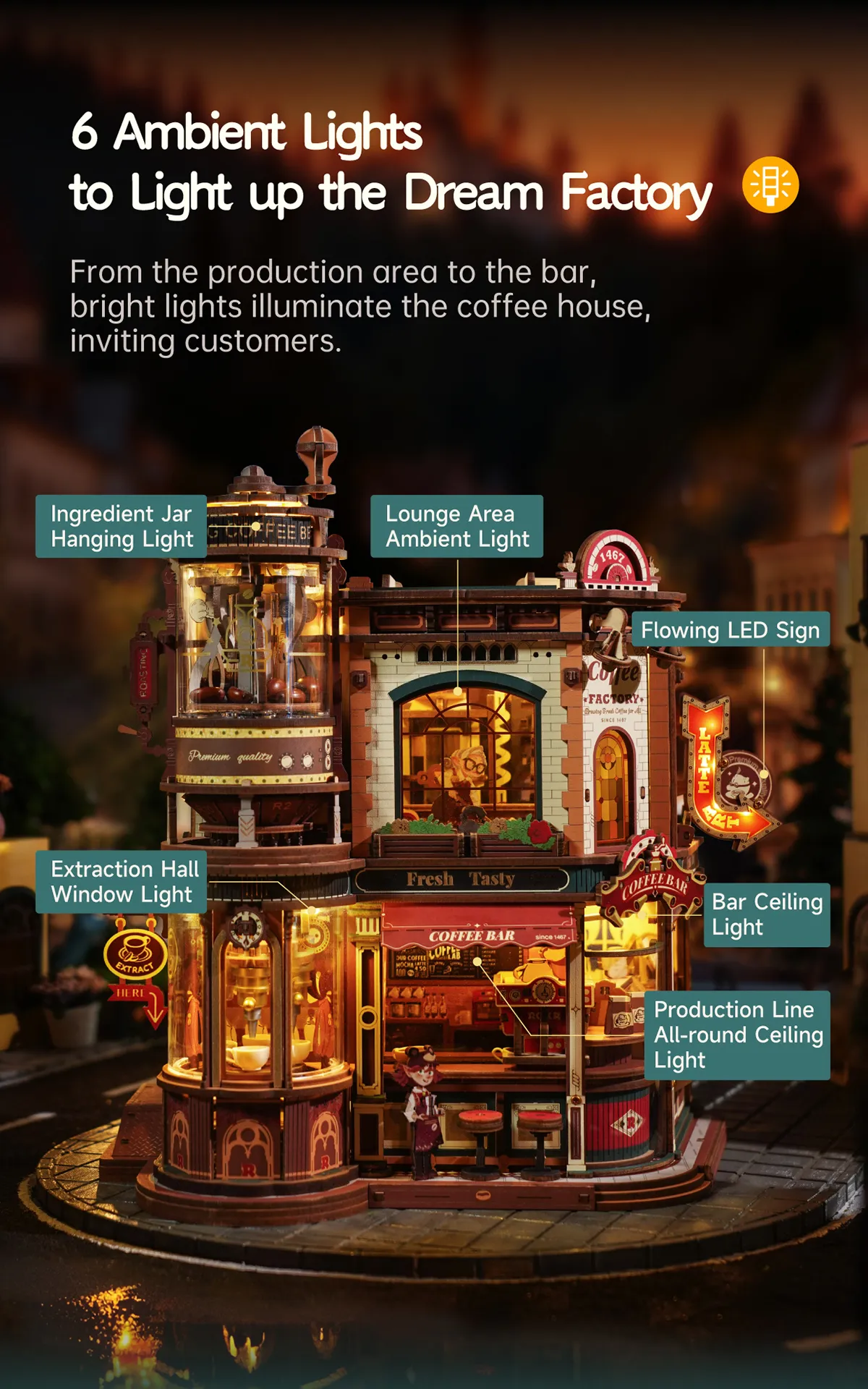 rokr dream coffee factory eab02 wooden music box model