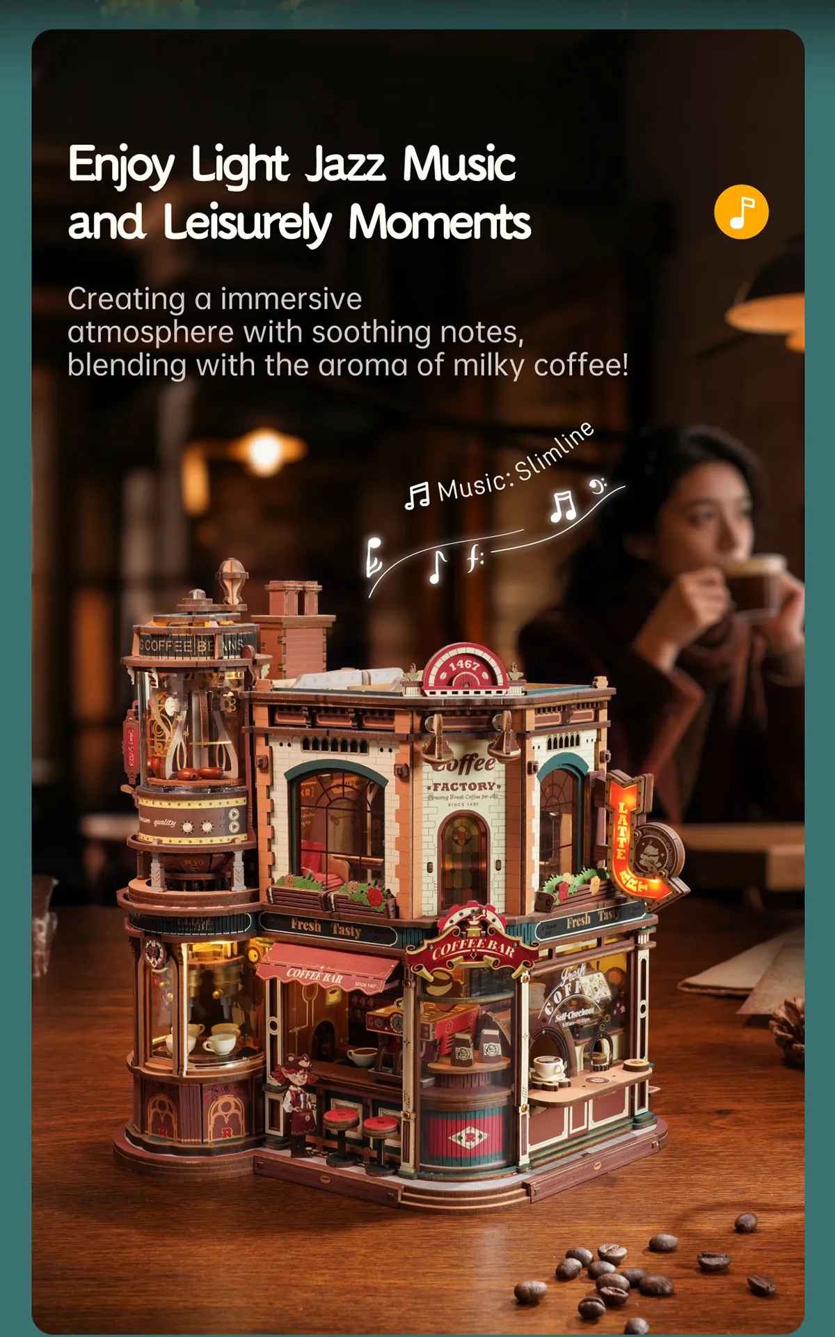 rokr dream coffee factory eab02 wooden music box model