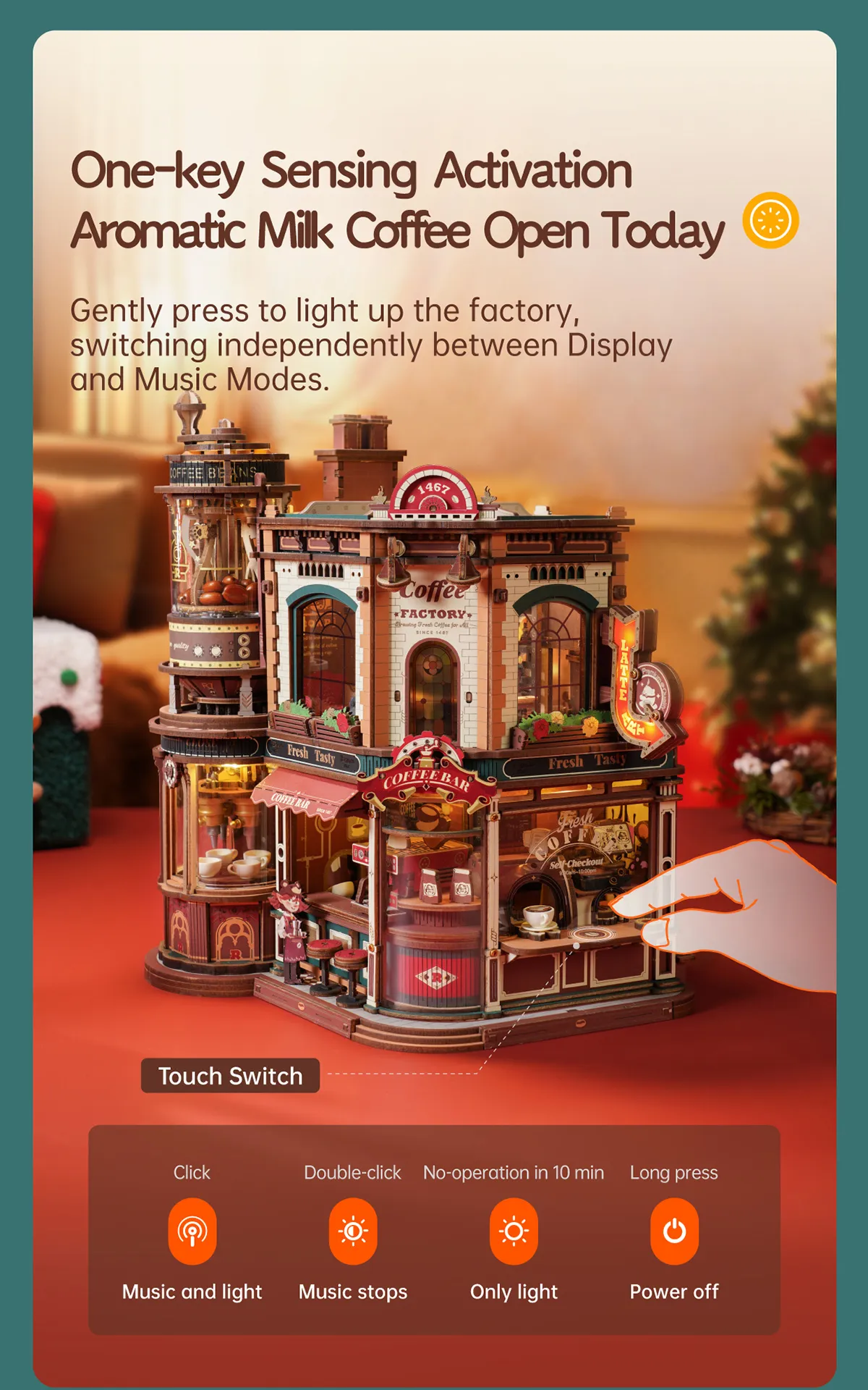 rokr dream coffee factory eab02 wooden music box model